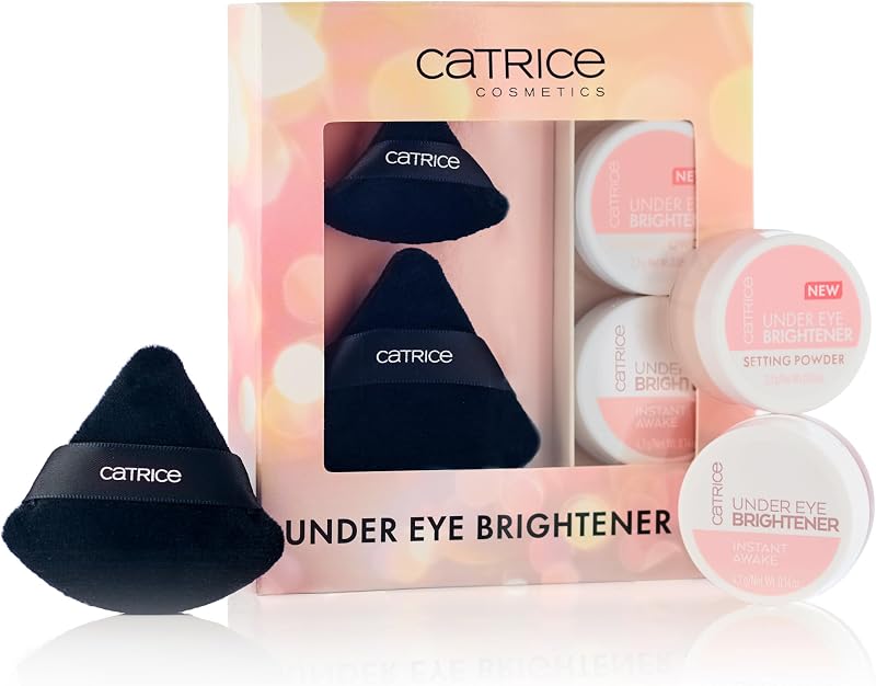 Catrice Under Eye Brightener & Setting Powder Gift Set (010 | Light Rose) | Under Eye Brightener Concealer, Setting Powder & Powder Puffs, Brightens, Corrects & Sets, Vegan & Cruelty Free Makeup Bundle