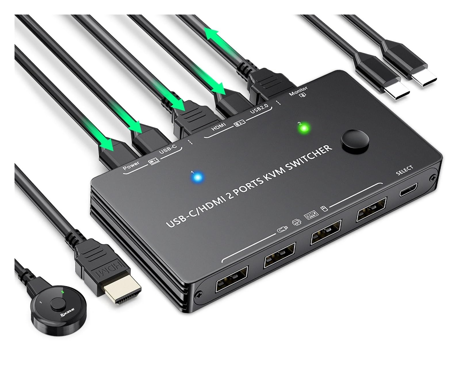 Switch KVM USB C 3 in 1, 4K 60Hz, Tipo C, USB KVM Switcher, Ricarica PD da 87 W, for 2 Computer, e 1 Monitor