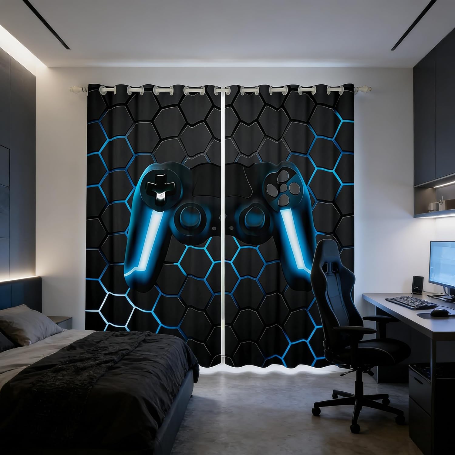 Erosebridal Blue Gaming Blackout Curtains Gamer Curtains for Boys Game Home Decor Gamepad Curtains & Drapes Console Game Controller Window Curtains 38''Wx54''L