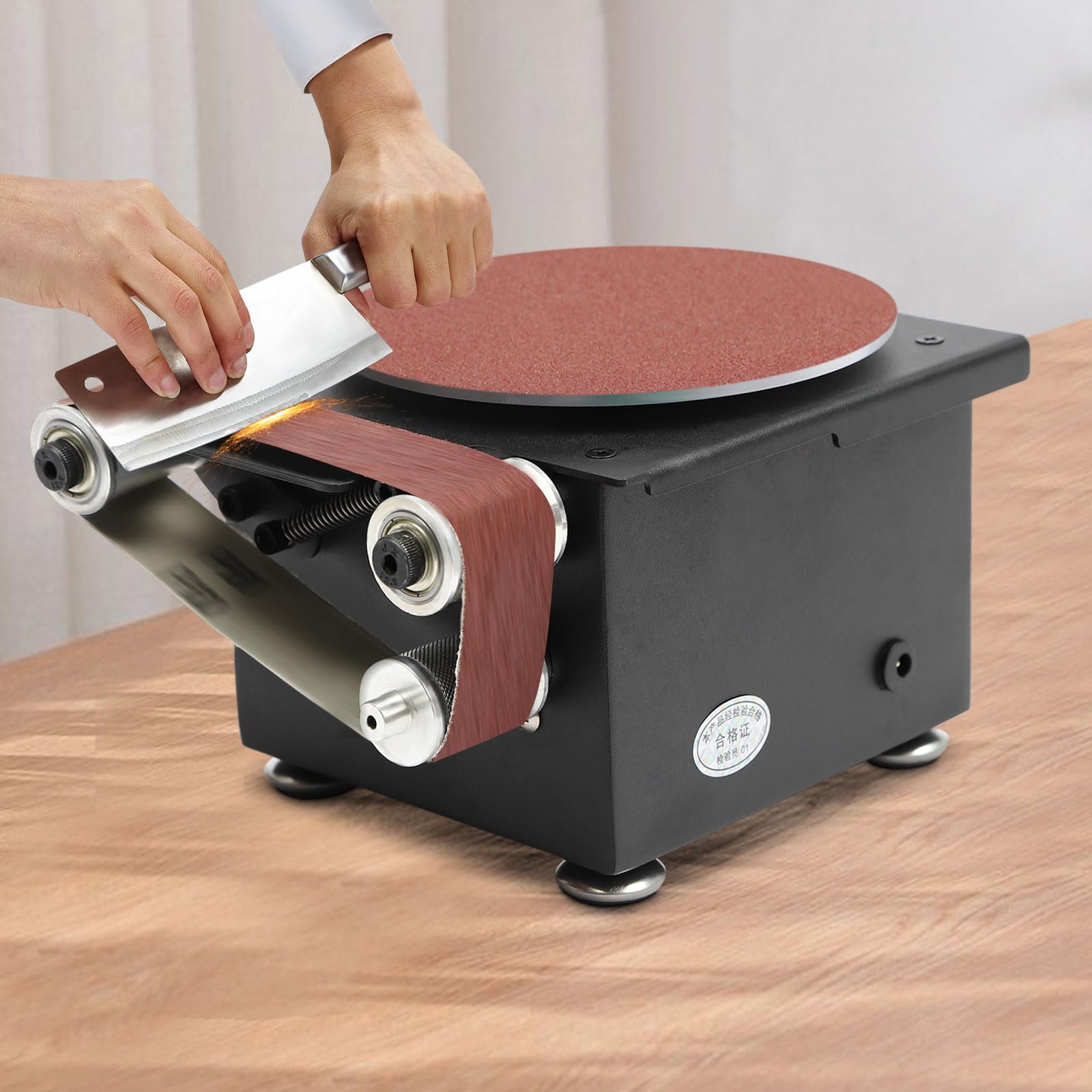 FXEIPOL Mini Belt Disc Sander 7-Gear Mini Disc Sander 6 Inch Belt Bench Grinder with 10Pcs Belt Electric Sander Suitable for wood, plastic