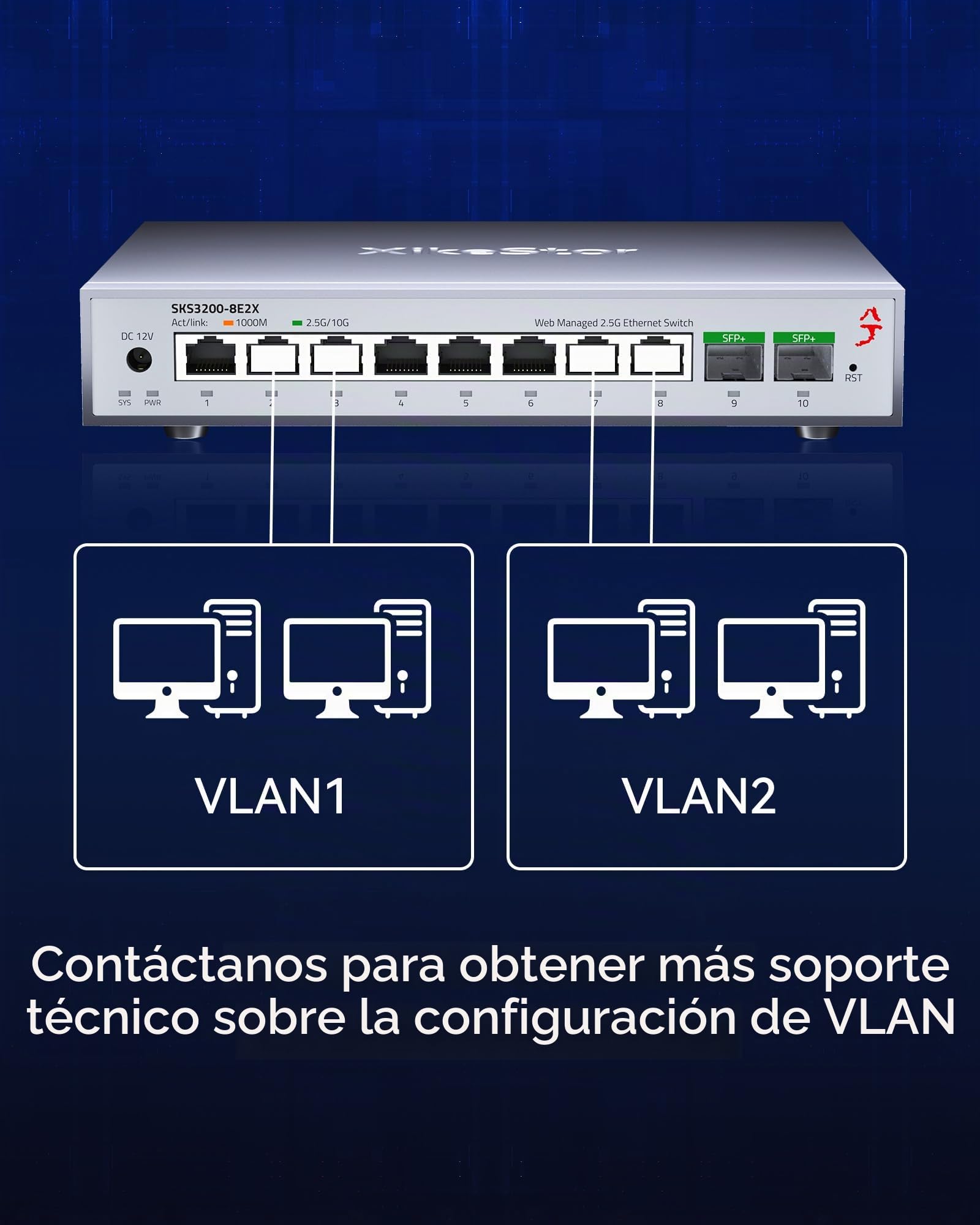 Switch de 8 Puertos 2.5G (Gestión Web, 8 Puertos RJ45 de 100M/1000M/2.5G + 2 Puertos SFP+ de 10G, sin Ventilador, VLAN de Puente, para Escritorio/Rack) - Switch de Red gestionable