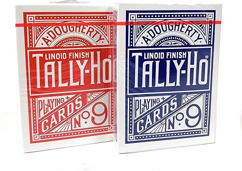 Tally-Ho Paquete de 2 mazos de cartas con círculo en la parte trasera, color rojo y azul.