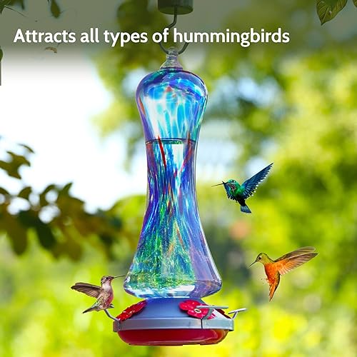 Miniatura 2 de Comedero para colibríes para colgar al aire libre, regalo de colibrí de vidrio soplado a mano con perca, a prueba de fugas, nunca se decolora, 4