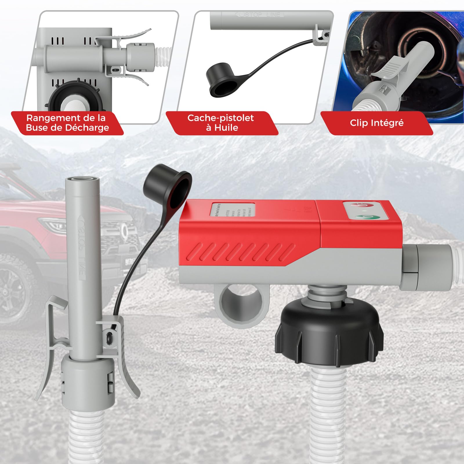 COSTWAY Pompe de Transfert de Carburant avec Débit de 14 LPM Capteur Auto-Stop, Pompe à Essence Alimentée par USB/Batterie avec Tuyau de 130 cm et 3 Adaptateurs, pour Essence Diesel Huile Moteur