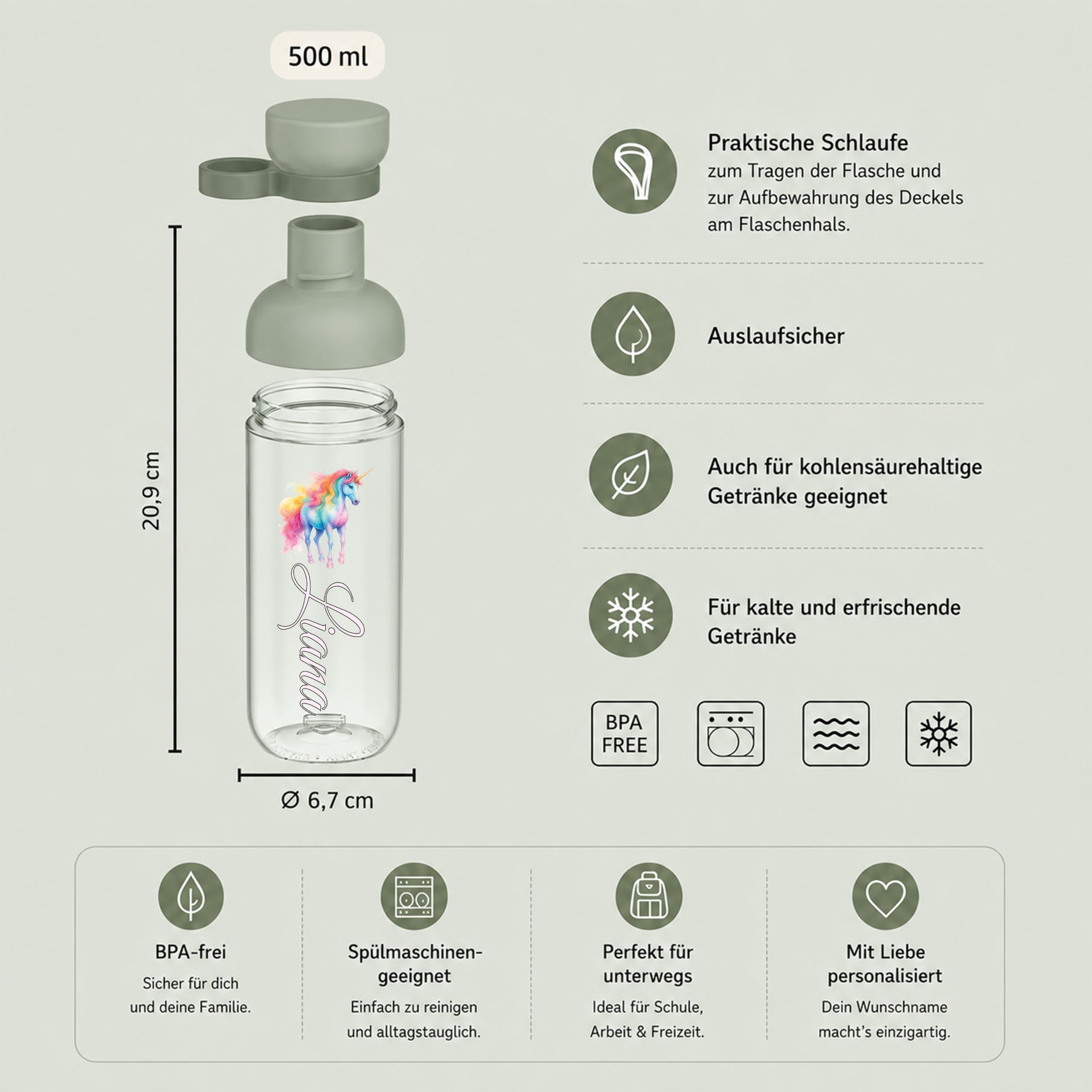 Mepal Personalisierte Brotdose Trinkflasche | Regenbogen Einhorn Mädchen