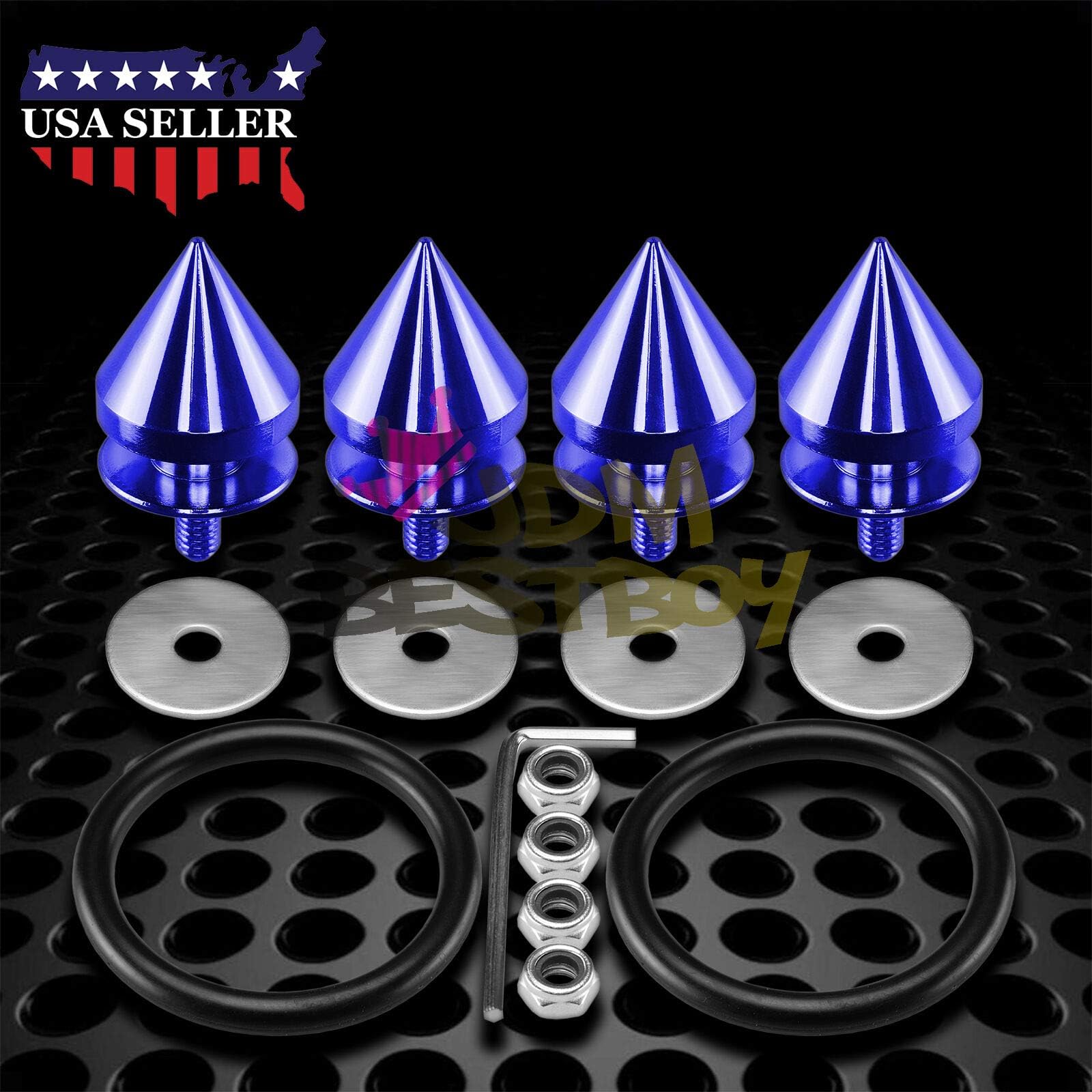 JDMBESTBOY JDM Blue Spiked Quick Release Fasteners for Car Bumpers Trunk Fender Hatch Lids Kit from