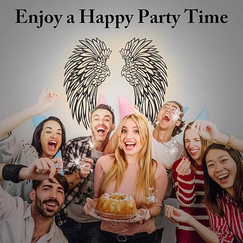 Miniatura 8 de Arte de pared de metal con alas de ángel LED, escultura de pared de alas de hierro forjado, letreros de luces de neón de ala de ángel, para bar de