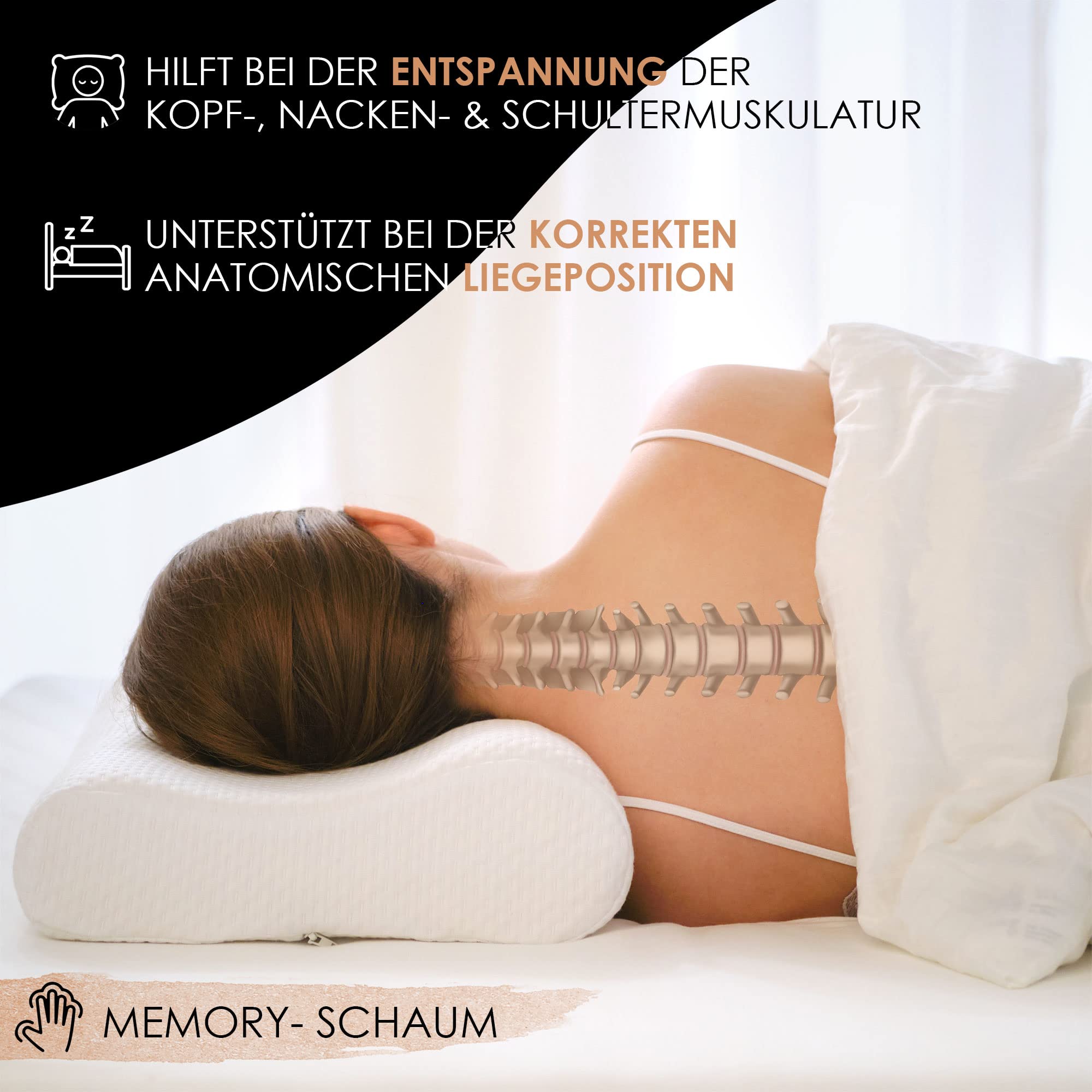 Almohada suave y de apoyo – Almohada ergonómica de espuma viscoelástica para un sueño más reparador y agradable – 9 cm/12 cm de altura