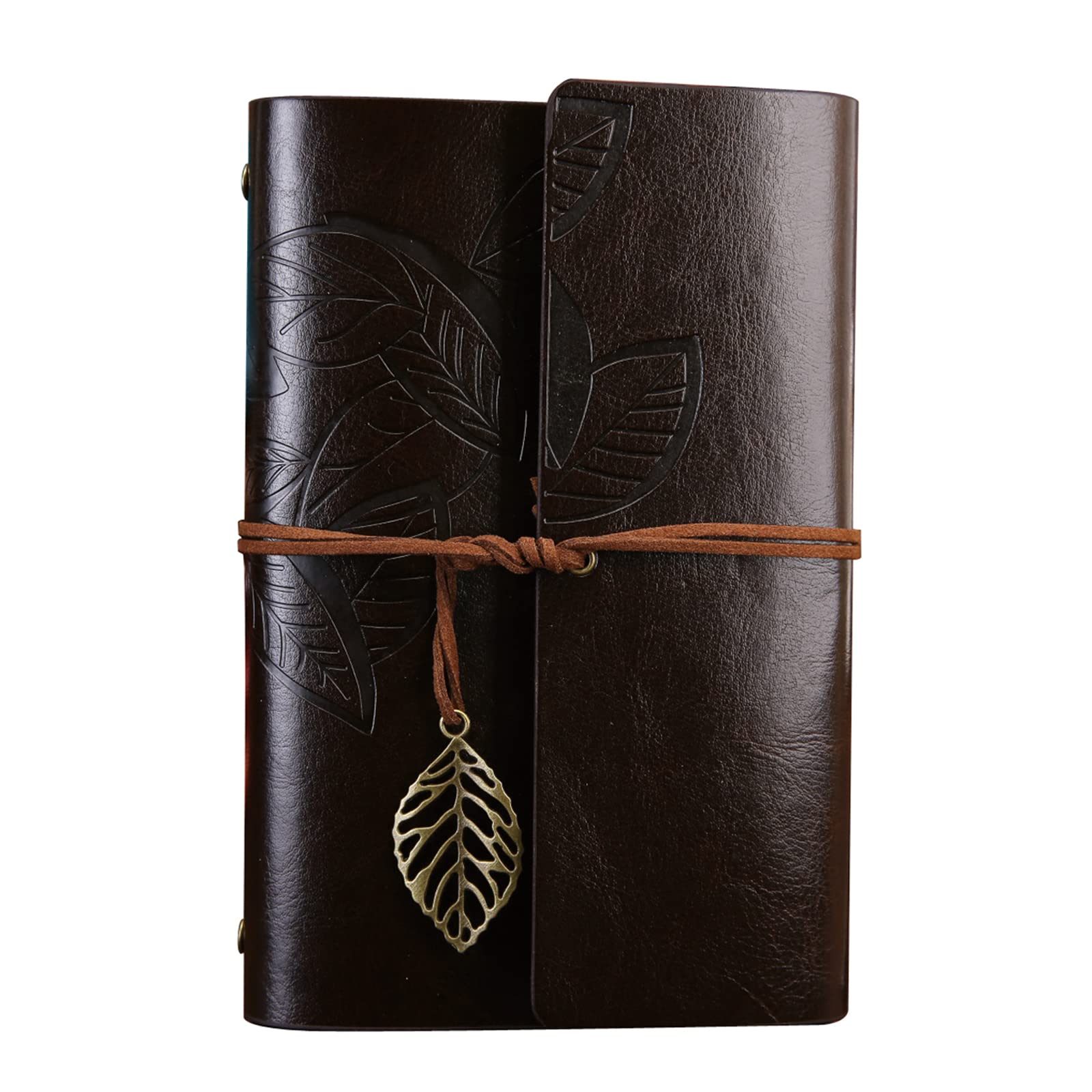 NectaRoy Vintage Retro PU Leather Cover Notebook Journal Diary, Leaf Pattern Spiral Blank String Daily Notepad, Kraft Paper, Retro Pendants, Classic Embossed, Loose Leaf