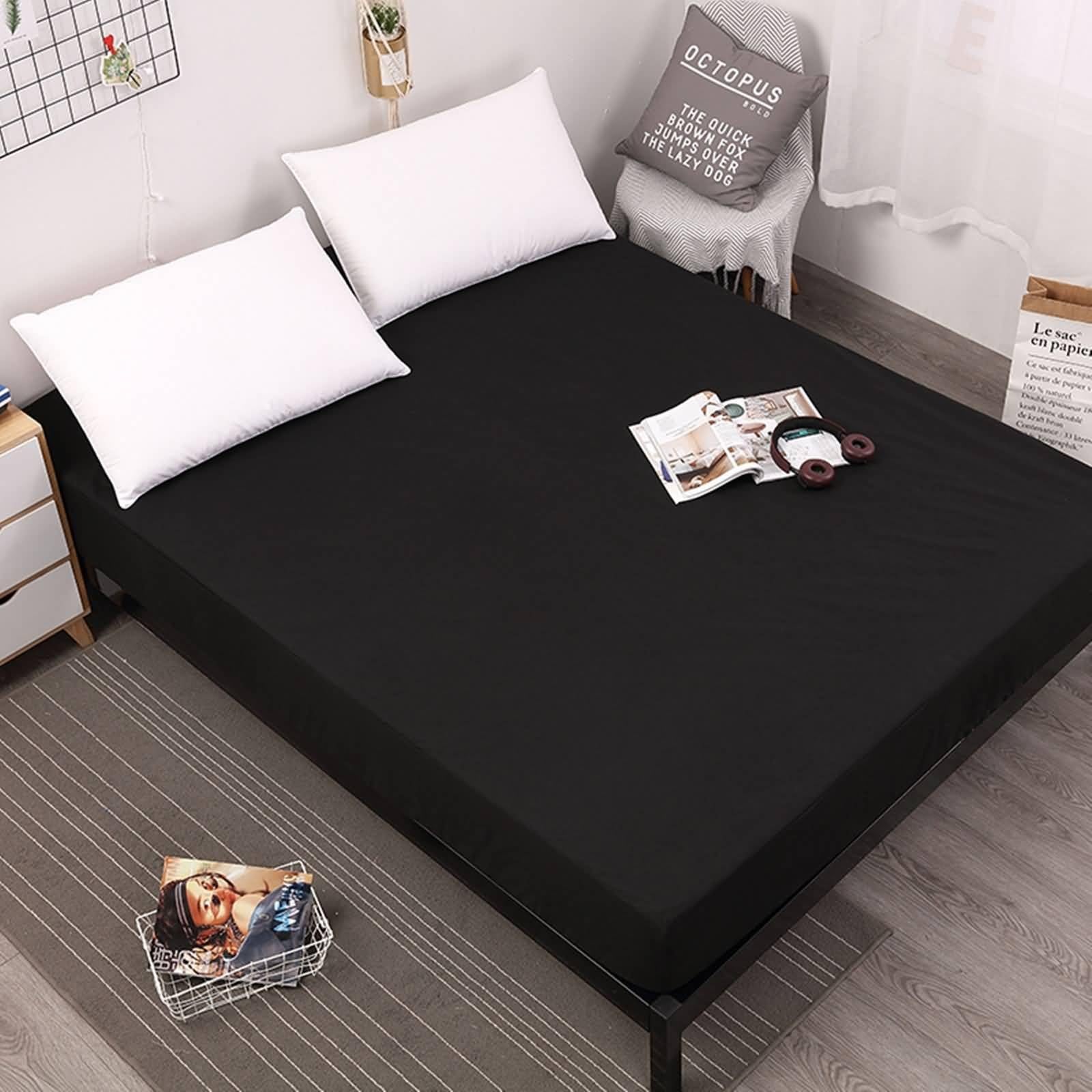 Bettlaken, Bed Sheets Vintage Schwarz Einfarbig Polyester Baumwolle 200x200x30cm