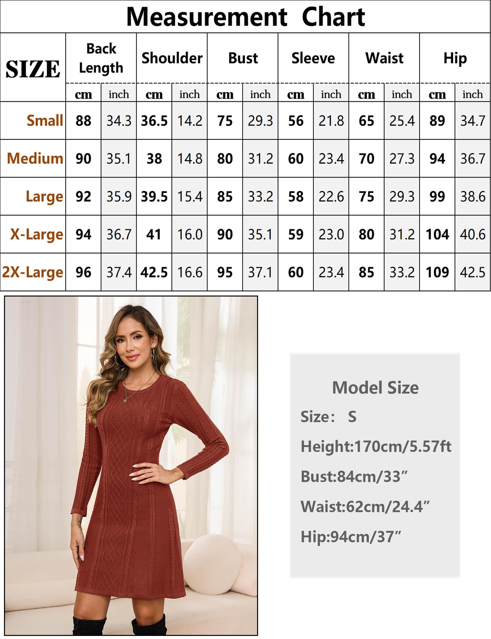 Aottori Robe Pull Femme Hiver Décontractée Tricotée Robe Pull Elegant Col Rond A Ligne Robes Casual Manches Longues Mini Robe Pull pour Fête Loisirs Cocktail Robe Pull