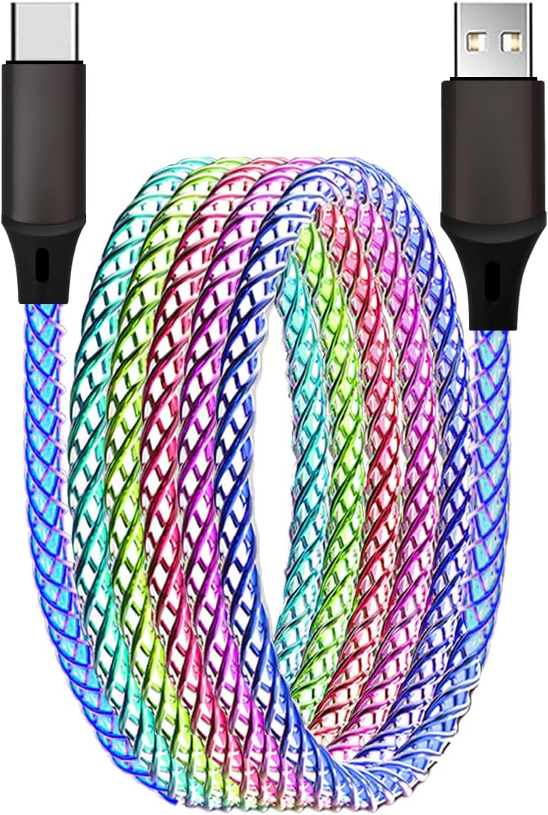 Car Carplay Cable for iPhone 15 16 Pro Max/Plus, 5ft RGB Light Up USB A to Type C Charger Cable LED Colorful Gradual USB C Fast Charging Cord for iPhone, iPad Pro/Air/Mini, Samsung, HTC, LG More