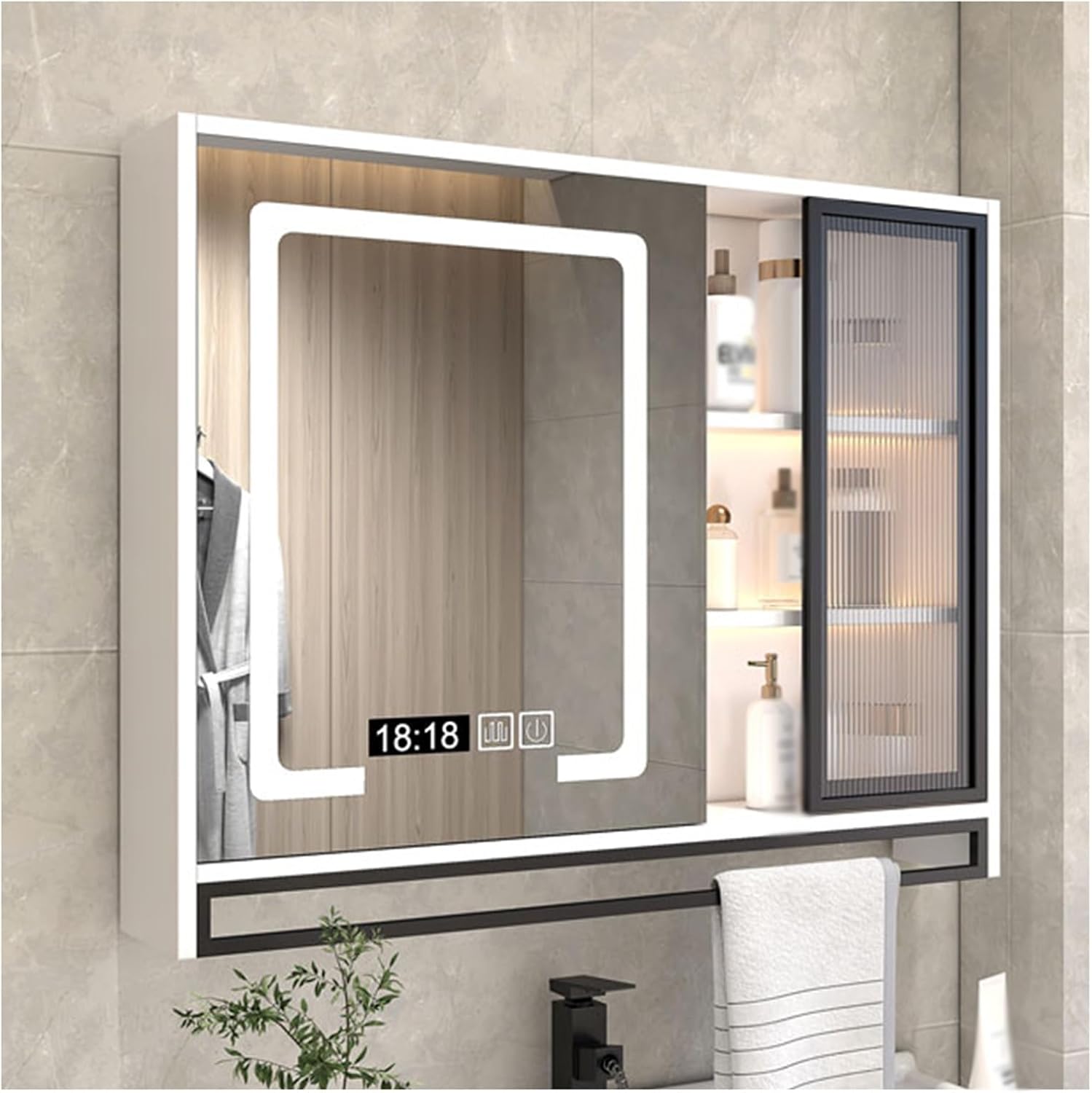Smart Bathroom Mirror Cabinet, Dimmable Light, Wall-Mounted Mirror Cabinet, Quick Defog, Suitable for Corridors, Bedrooms and Living Rooms (Size : 60c