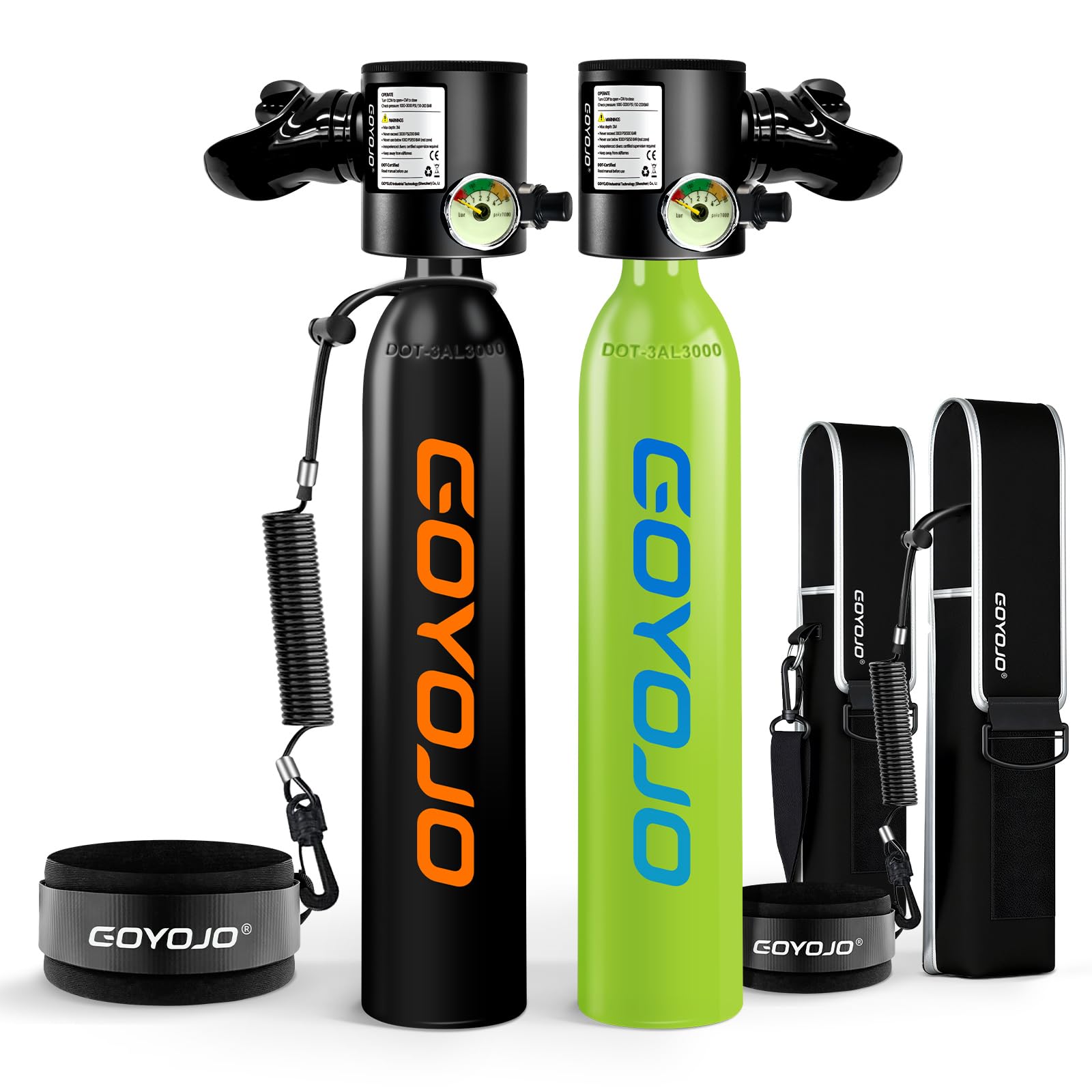 Photo 1 of GOYOJO Mini Scuba Tank, Portable Diving Lung Air Tank with DOT Certified, Refillable Emergency Backup Pony Bottle for Snorkeling, Underwater Breathing, Training (Obsidian Orange+ Turquoise Blue)