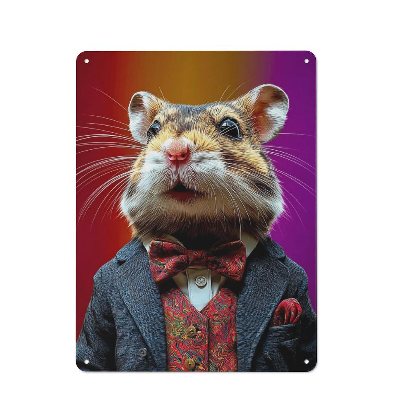Junmoney Hamster In Formal Attire 40X30cm Retro Metal Plaque With For Garage Or Workshop, Housewarming Present For People Styling Garage And Workshop