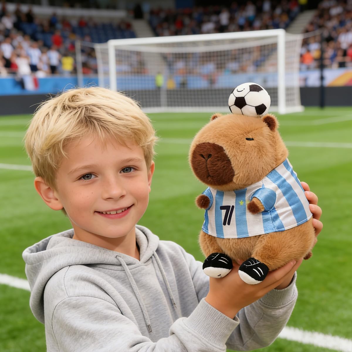 Capybara Plush Stuffed Animal, 8.7" Soccer Plushie Kawaii Capybara Stuffed Toy Cute Birthday Gift for Kids Girls