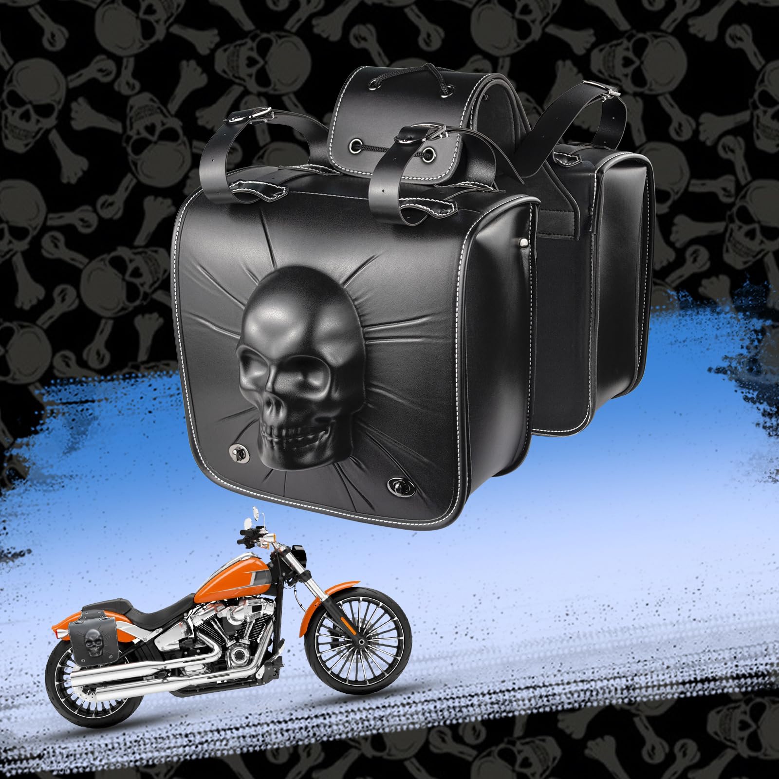 YHTIMIOXMotorcycle 3D Skull SaddleBags Waterproof PU Leather Side Saddle Bags for Honda CMX500 CMX300 Rebel