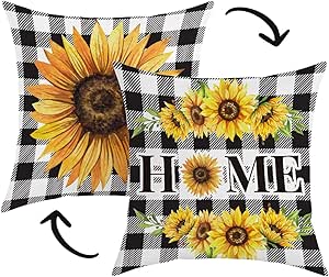Housse De Coussin Décorative Tournesol 18x18 Pouces, Lin Beige, Fermeture éclair