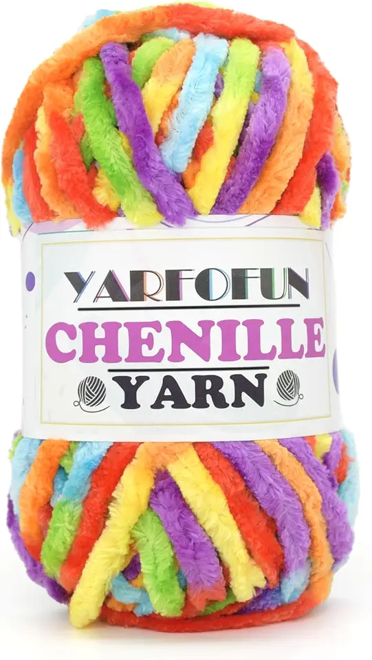 Fio de Chenille Aveludado para Crochê, Fio Grosso e Macio de Veludo Arco-Íris para Manta de Bebê, Ideal para Crochê e Tricô para Iniciantes, 100G/49,2 Jardas (Arco-Íris Brilhante)