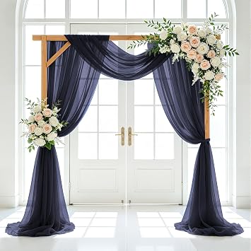 FUHSY Navy Blue Arch Drapes Wedding Arch Draping Fabric 20FT 1 Panel Chiffon Fabric Drapes Sheer Curtains for Backdrop Ceiling Drapery Archway Decorations for Reception Wedidng Ceremony Arbor Decor