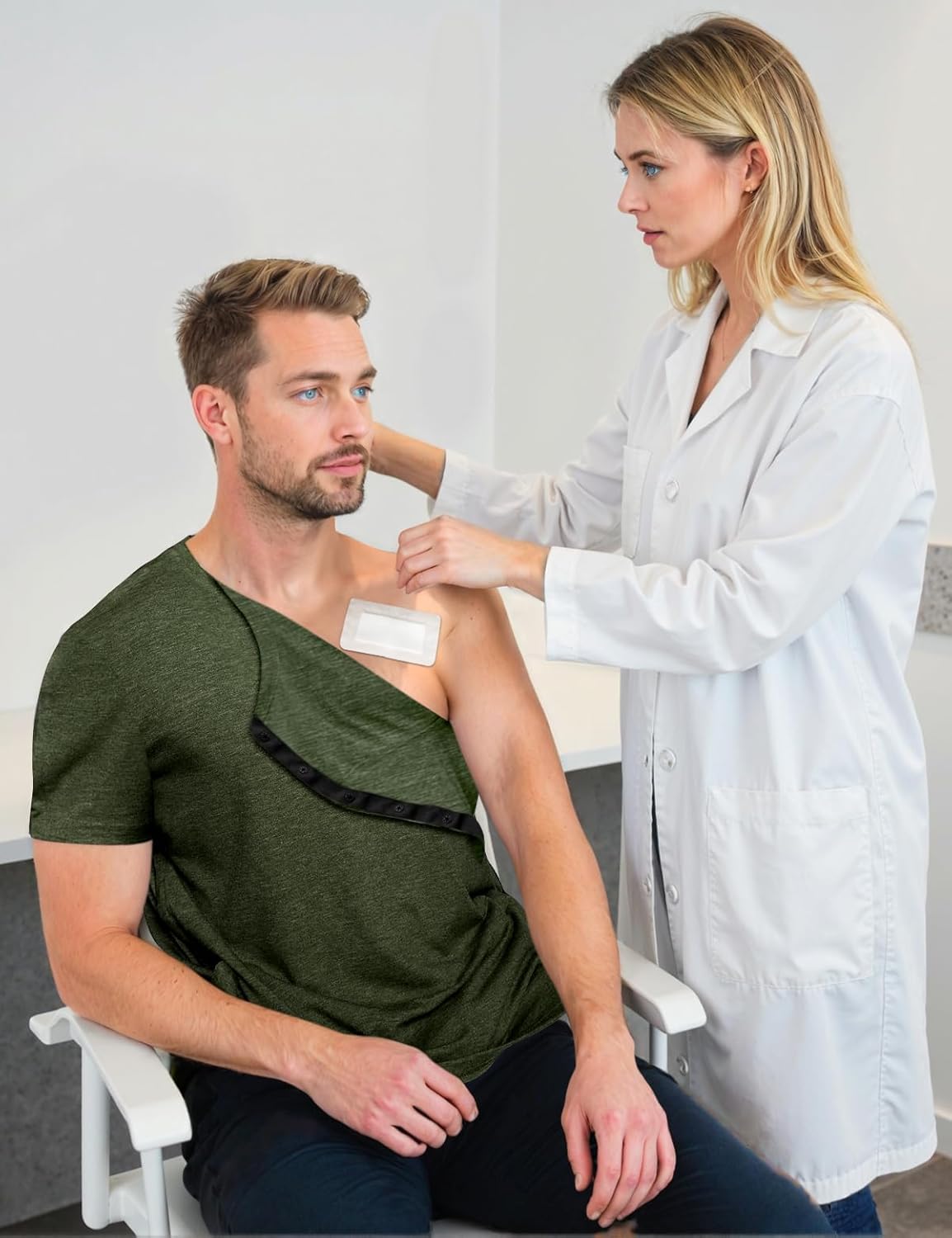 Post Shoulder Surgery Shirts for Men Women Unisex After Rotator Cuff Surgery Shirt Snap Access Recovery Hospital Shirt - Image 3