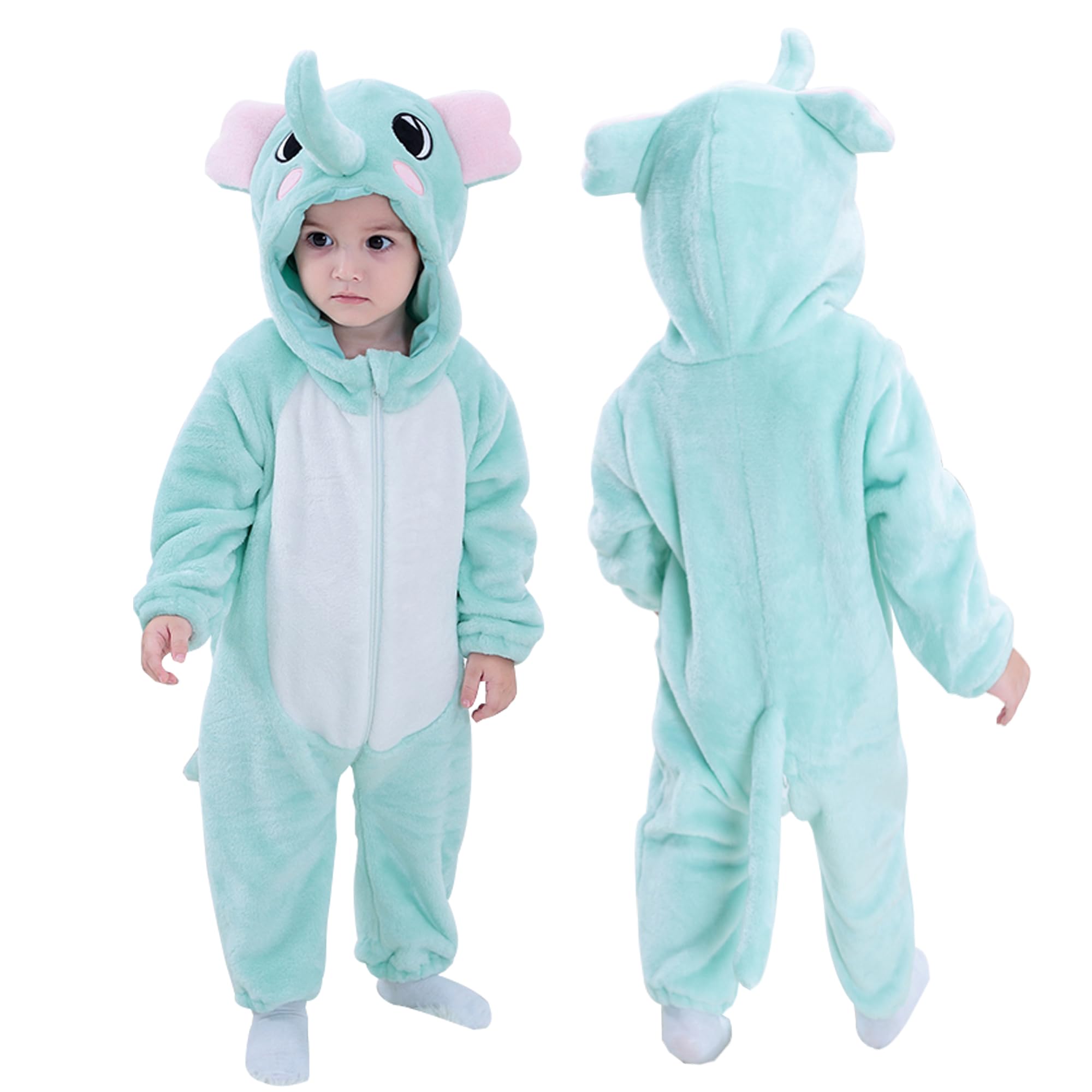 Doladola Elephant Baby's Hooded Onesie Cartoon Animal Romper Baby Loungewear Newborn Outfits Jumpsuit(12-18 Months,)