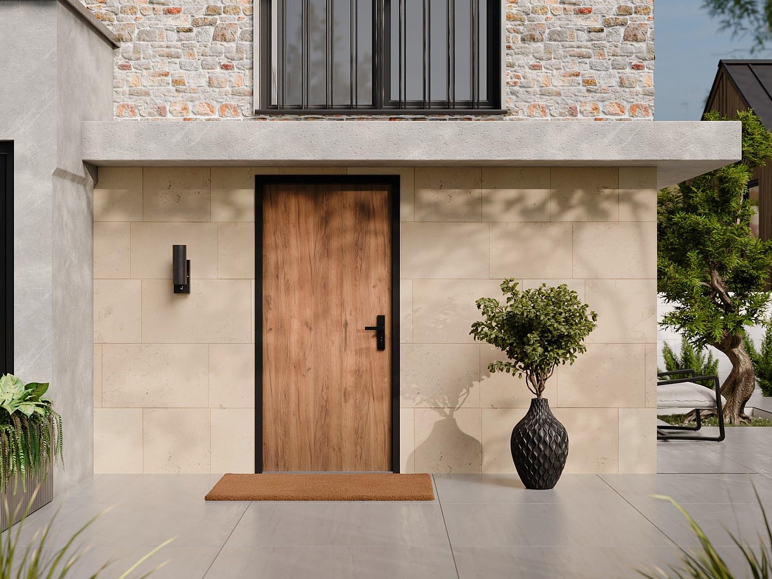 Vente-unique - Porta d'ingresso in acciaio pieno H207 x L100 cm effetto rovere - spessore 68 mm - spingendo sinistra - AGUEDA
