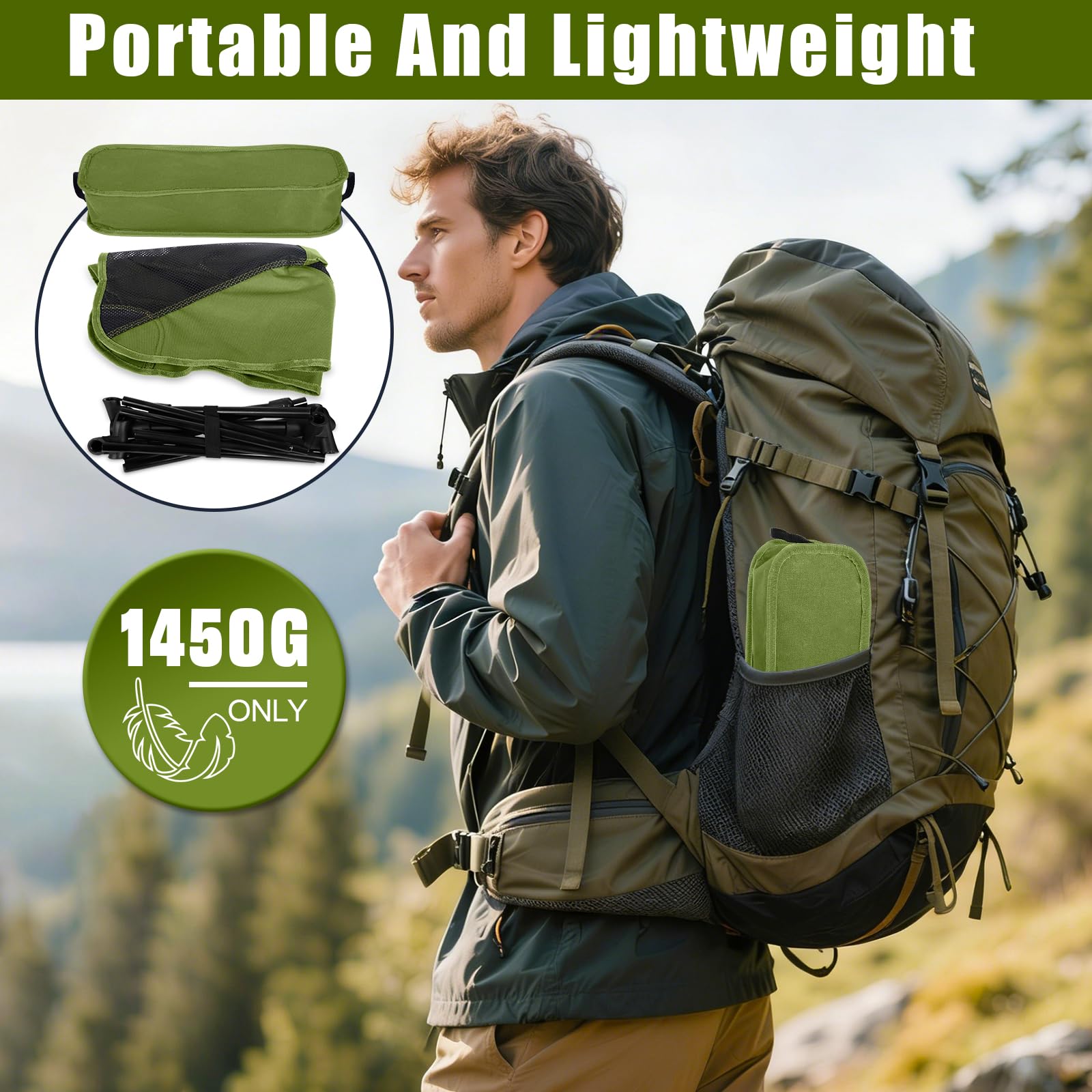 Sedia da Campeggio Pieghevole, Portatile Sedia Pieghevole Ultraleggera con Borsa da Trasporto, Sedie Campeggio per Esterni, Giardino, Spiaggia, Pesca, Picnic, Viaggio, Escursioni (Verde militare)