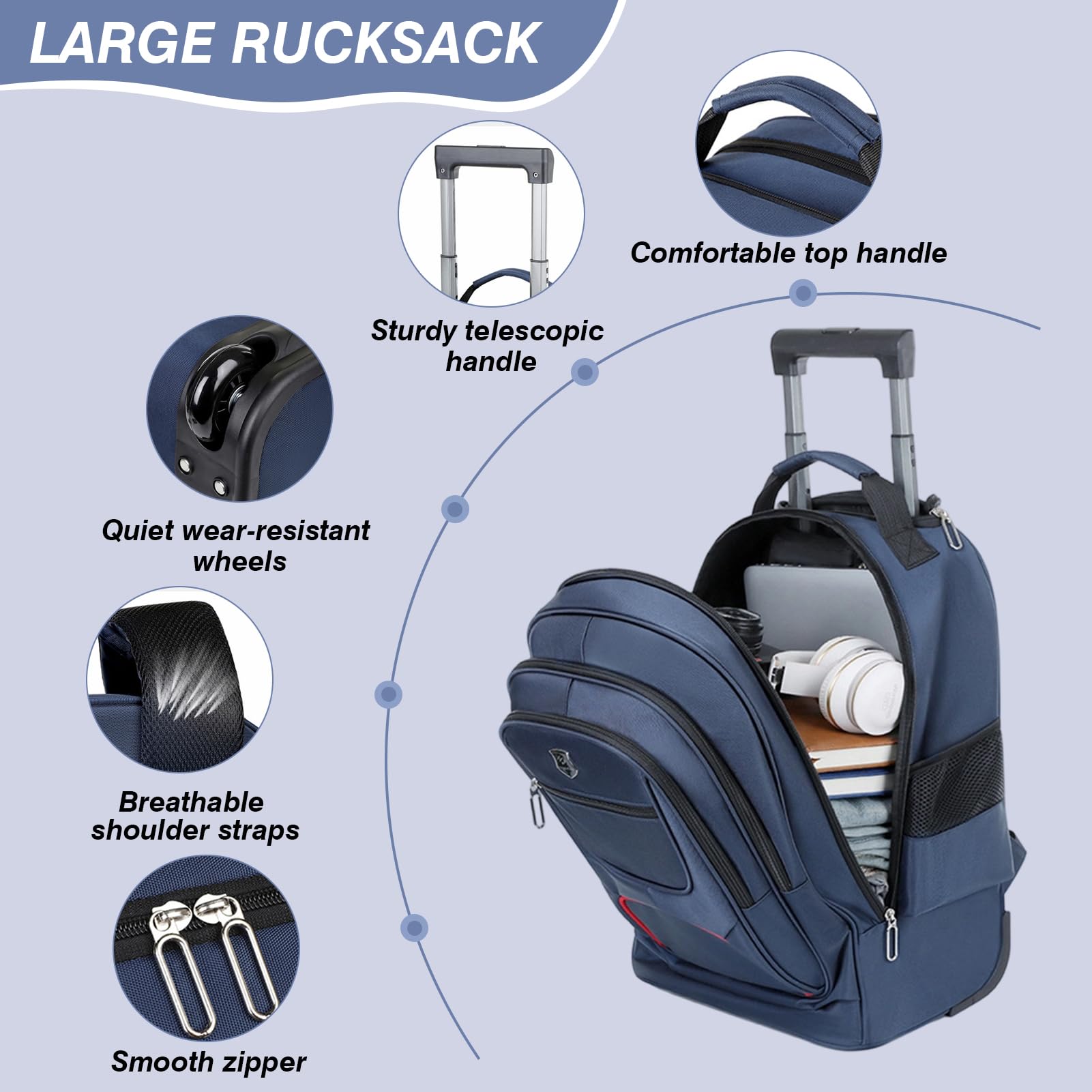 Zaino Trolley Per PC Bagaglio A Mano Borsa da Viaggio con Scomparto Per Computer Impermeabili Lavoro e Tempo Libero Uomo Donna