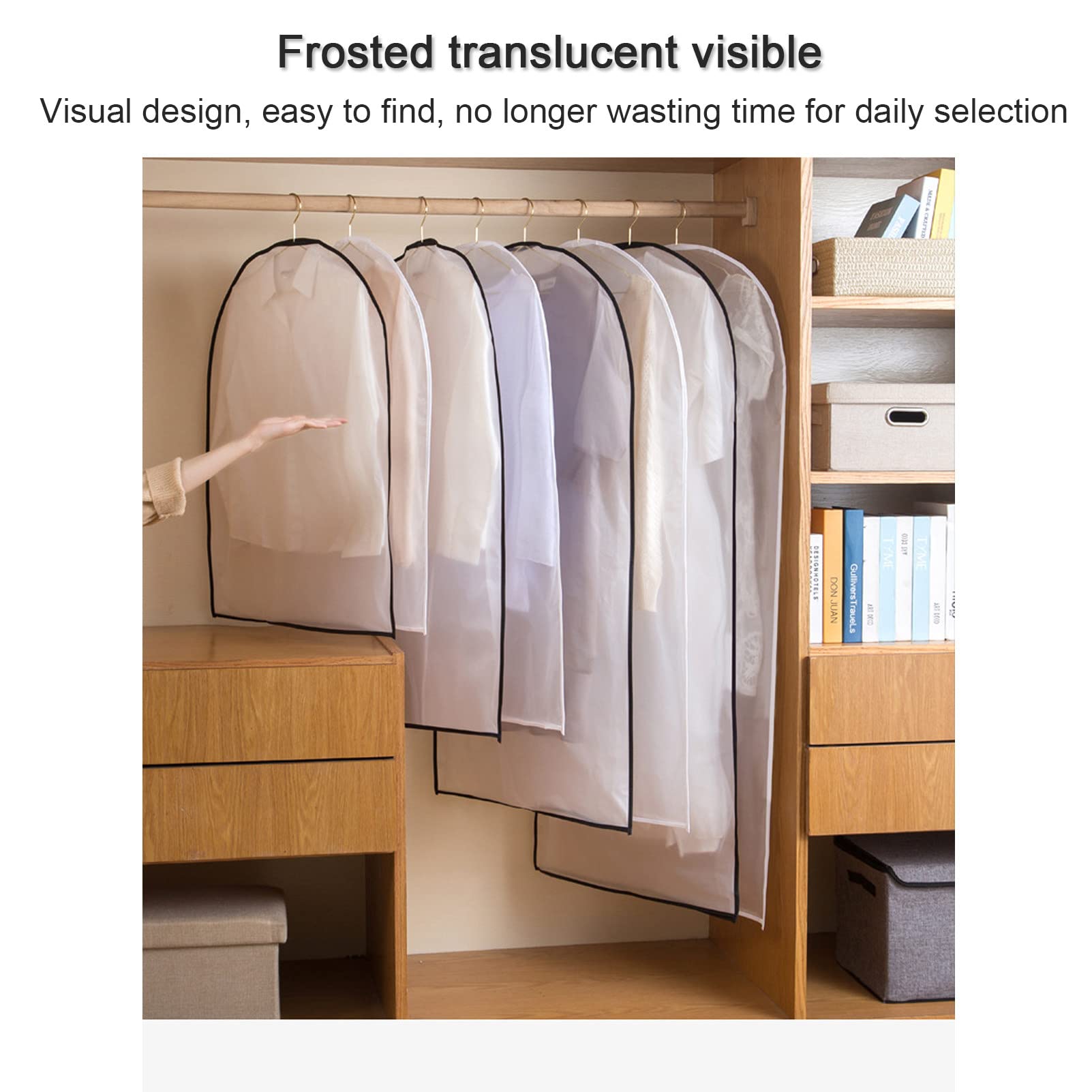Fundas para prendas, fundas para ropa, bolsa para abrigos con cremallera, funda a vestido translúcida de PEVA, protector de traje impermeable y transpirable, blanco-60x140cm (blanco 60x80cm)