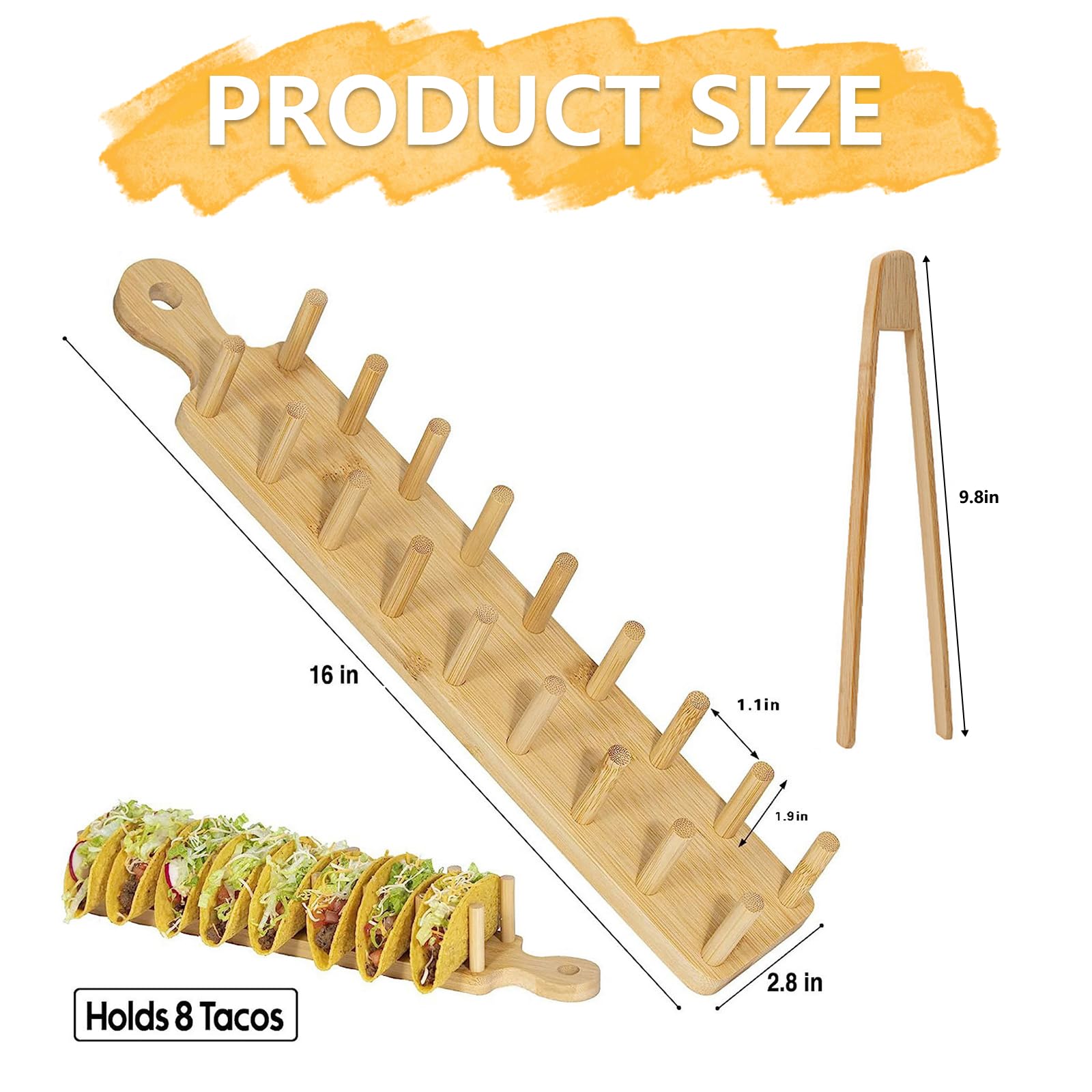 Supporto Per Tacos, 2 Pezzi Supporti Per Taco In Legno Porta Taco In Bambù Con Clip Contiene 16 Porta Taco Per Panini, Pane, Hot Dog E Pancake