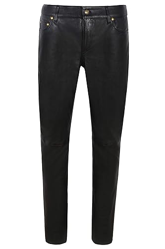 Ladies Leather Pant Black Biker Jeans Style Sweat Track Pant Real Lambskin 4532 - Waist 28" - Black