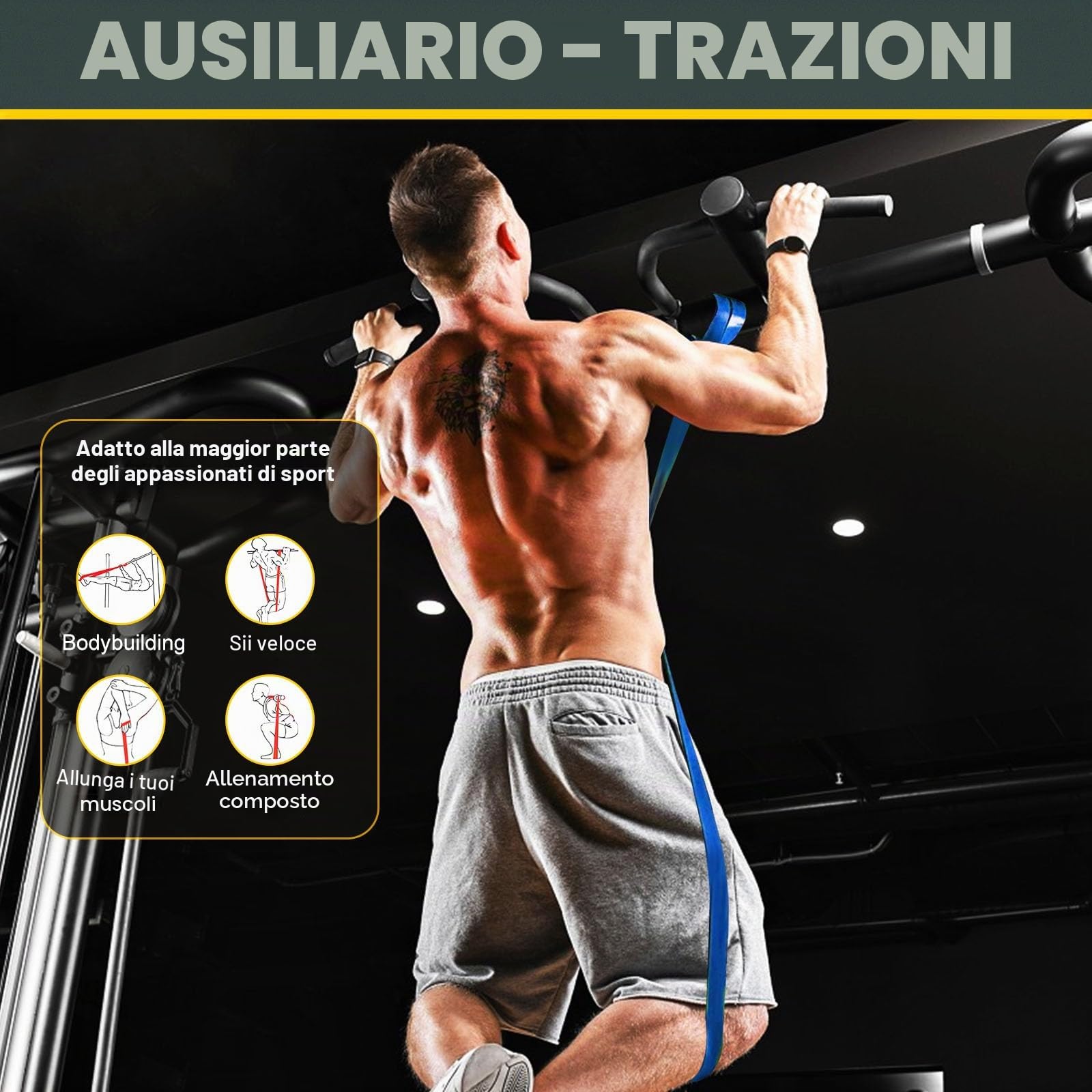 YOVKOK Elastici Fitness set di 5 Livelli di Resistenza,bande elastiche con Ancoraggio Porta,elastiche fitness,Elastici Palestra Adatte per Uomo e Donna,Stretching,Pilates,yoga
