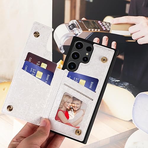 Miniatura 5 de UEEBAI Funda tipo cartera para Samsung Galaxy S23 Ultra con tarjeteros, funda de piel sintética, función atril, bloqueo RFID, doble cierre