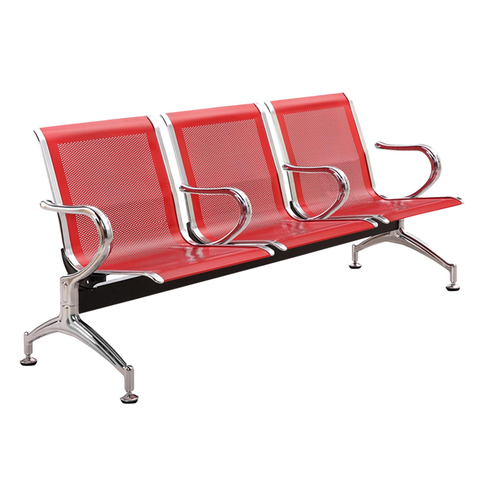 SaryEdge 3 Seat Steel Reception Bench with Armrests for Office Airport Hospital Commercial Guest Chair for Room Business Lobby Furniture 175x65x78cm,Red,Red