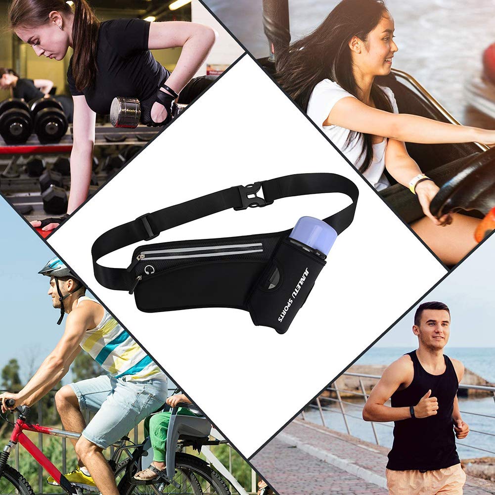 WATERFLY Cintura per borraccia da corsa: cintura di idratazione per uomo e donna, marsupio per escursionismo, corsa, passeggiate, jogging (bottiglia non inclusa), nero, Medium, Casual