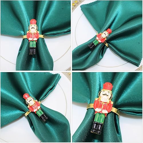Miniatura 8 de EXCEART Servilleteros de cascanueces de Navidad, 4 servilleteros de Navidad, anillos de mesa para suministros de fiesta de Navidad