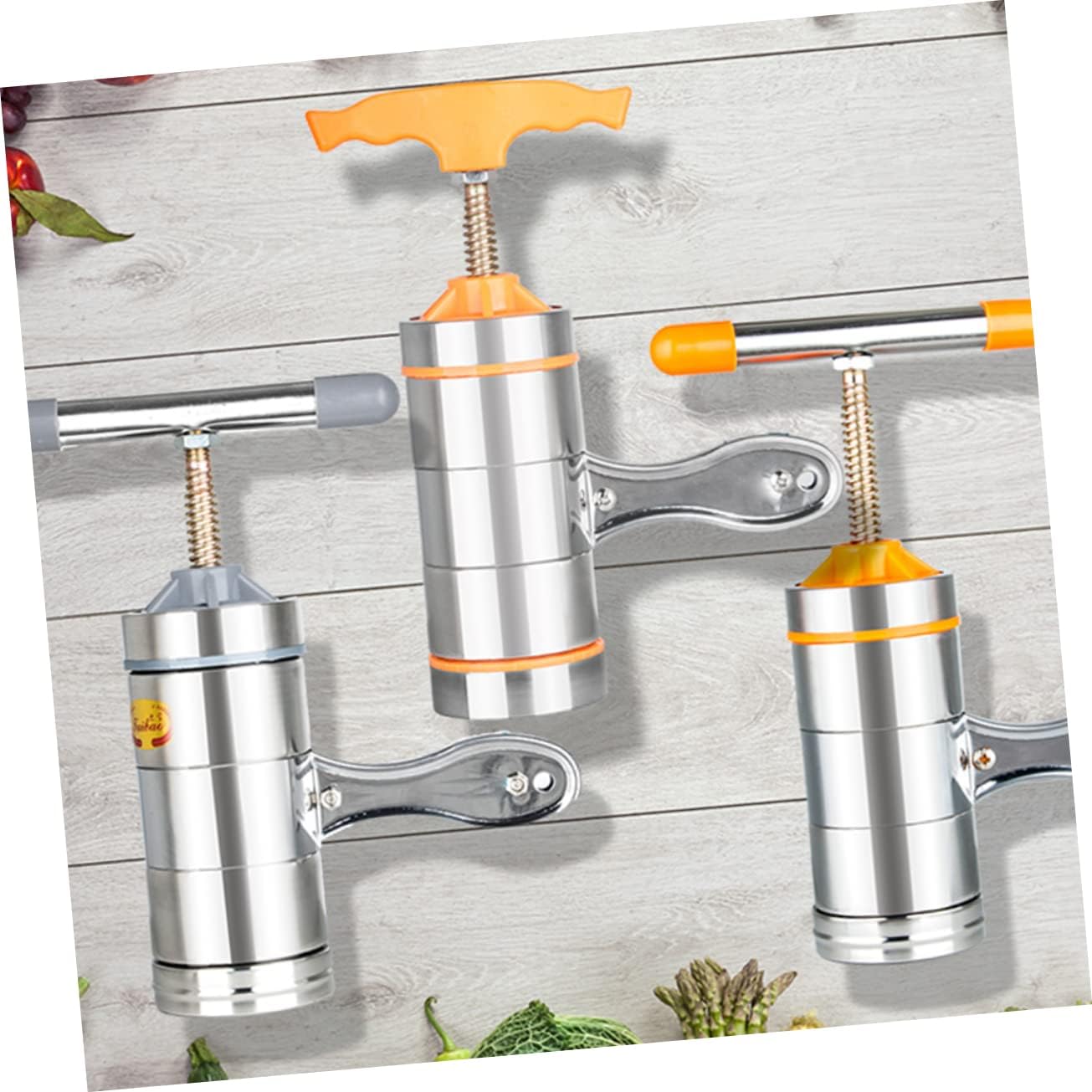 Cabilock 5pcs Multi-function Noodle Press Machine Stainless Steel Manual Noodle Maker for Home Restaurant Easy to Use Molds Portable Kitchen Tool Orange