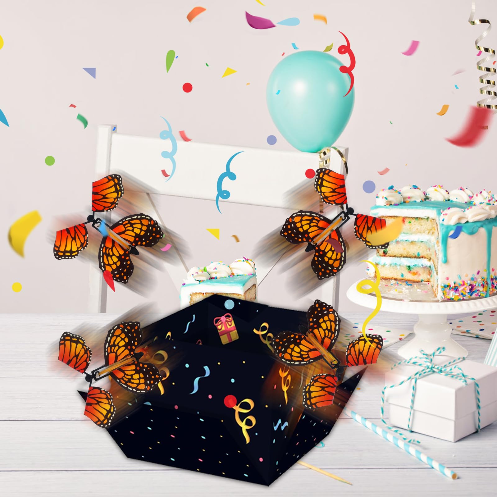 40 Papillons Volants Magiques – Surprise Cadeau, Anniversaire – Couleurs Aléatoires – Jouet élastique Et Original