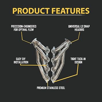 Stainless Steel LS Swap Headers, Shorty Style, Universal for LS Swaps Only, Not Designed to Fit Vehicles with Factory LS Engines