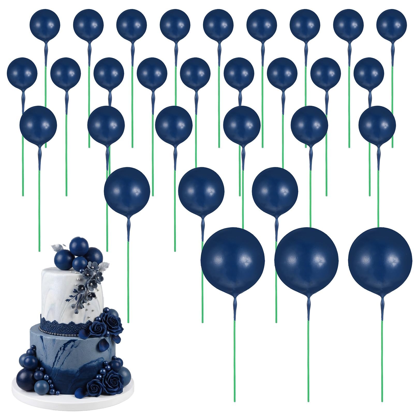 30 Pcs Ball Cake Toppers Navy Blue Cake Balls Decorations Multiple Sizes Balloon Cake Decorations Balls Cupcake Toppers Foam Ball Shaped Cake Picks For Wedding Enagement Baby Shower Birthday Party