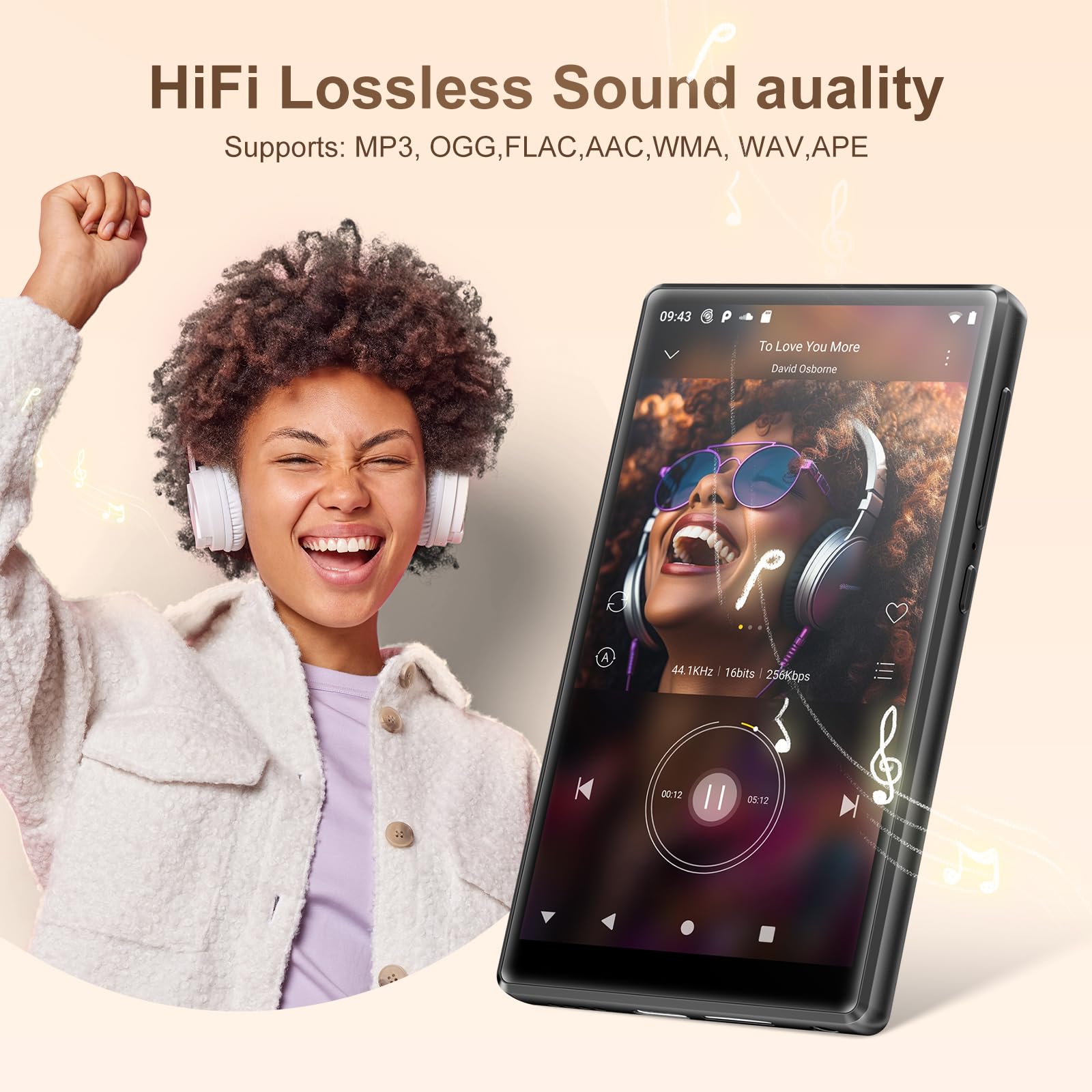 SWOFY MP3 Player with Bluetooth and WiFi, 80 GB, 4.0 Inch Touchscreen, MP3 and MP4 Player, Android, Portable Music Player for Kids, with Spotify, Music, Radio, Recorder, E-Book, Browser