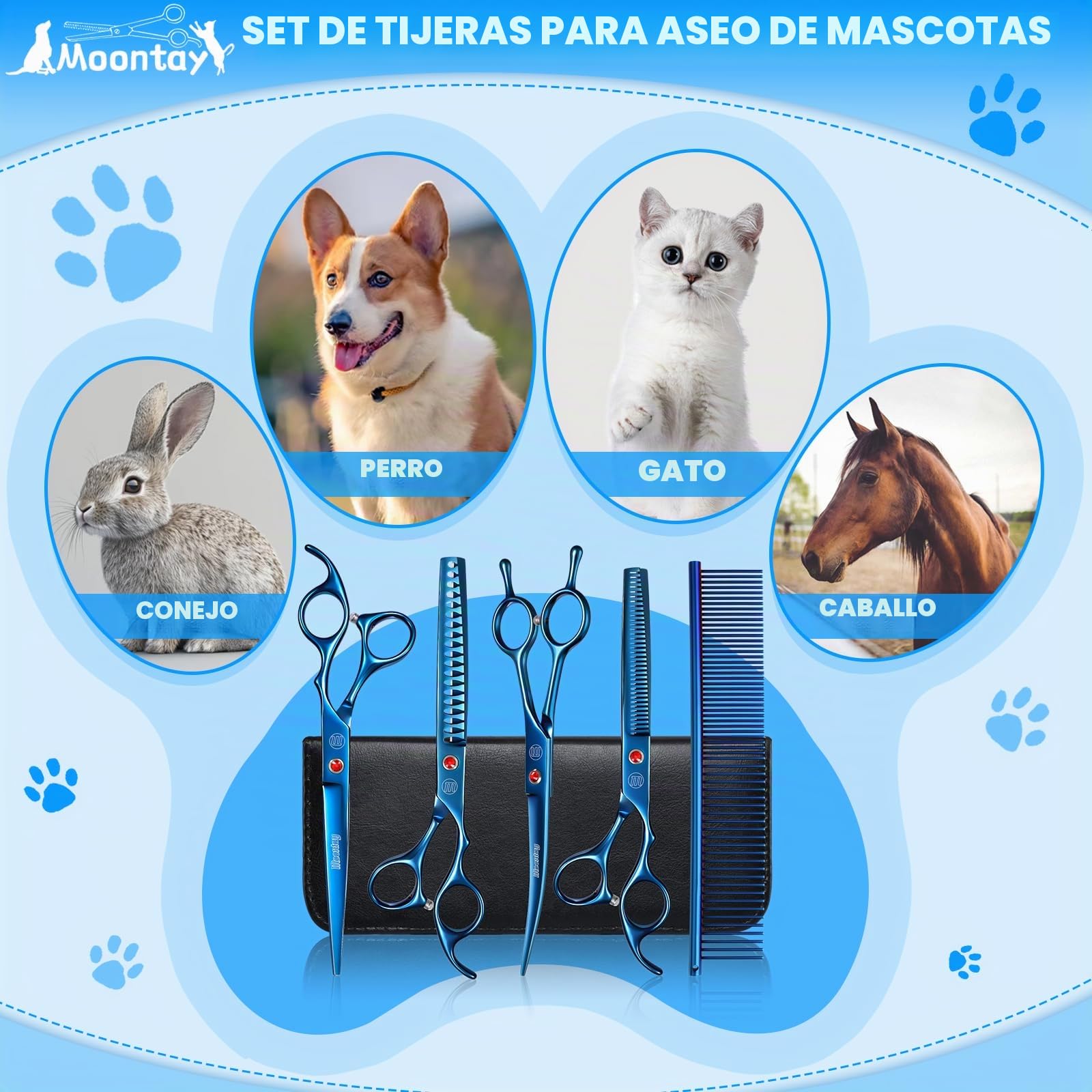 Juego de tijeras profesionales de aseo para perros y mascotas,18 cm/20 cm, tijeras curvadas para aseo de perros, tijeras de entresacar, con peine de aseo, tijeras de corte en bloque
