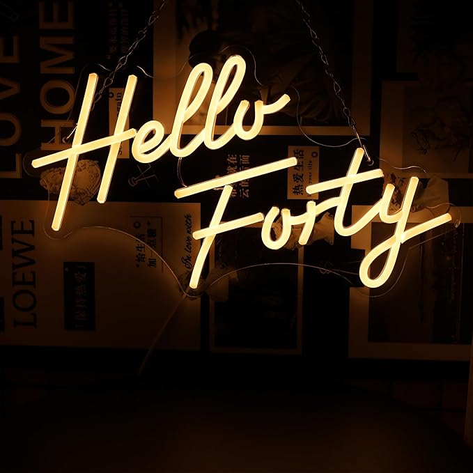 Hello Forty Neon Sign 40th Birthday Decorations for Women