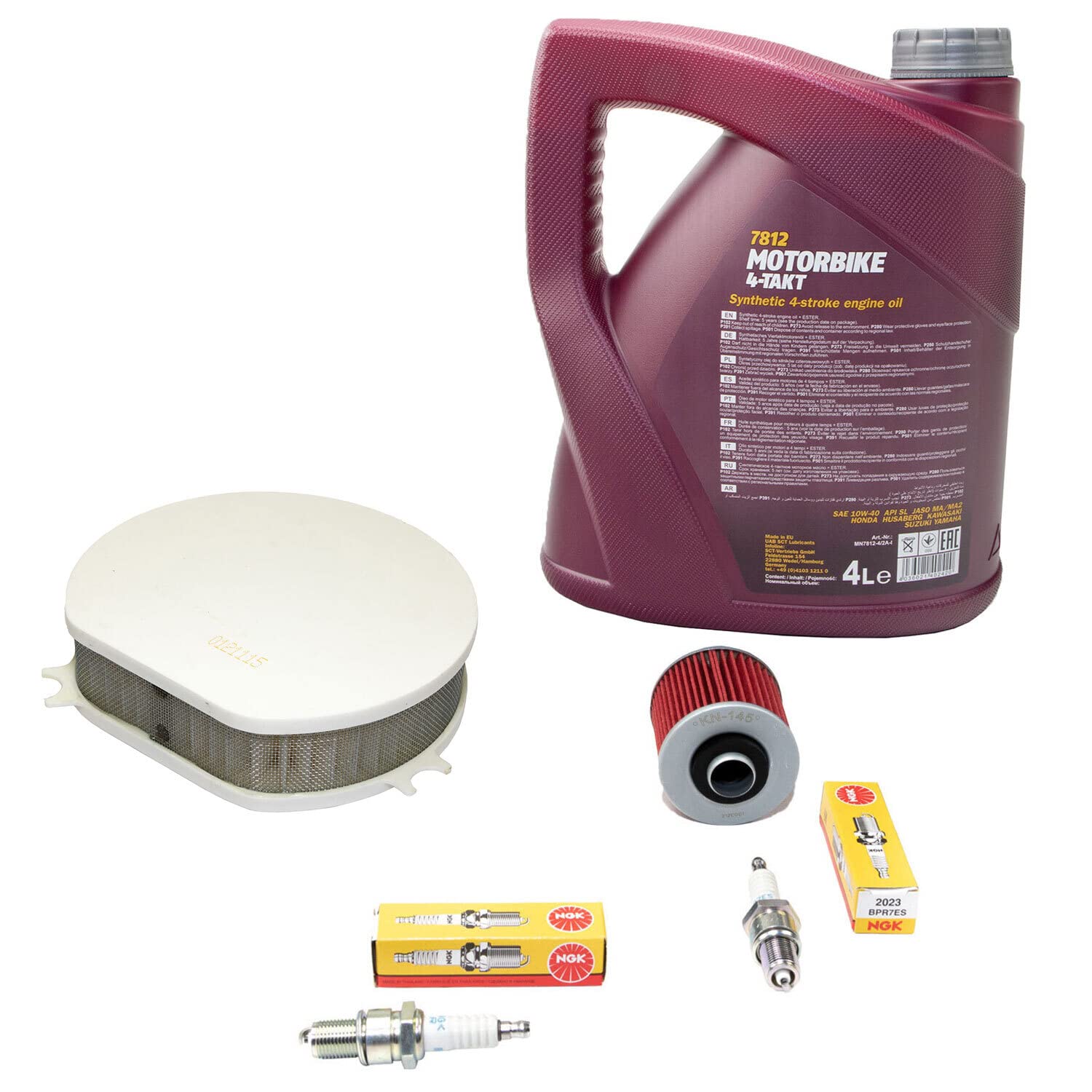 Kit Entretien Moto Yamaha XVS 1100 Dragstar - Huile 10W40 4L + Filtre à Air + Filtre à Huile + Bougies NGK - Années 1999-2007
