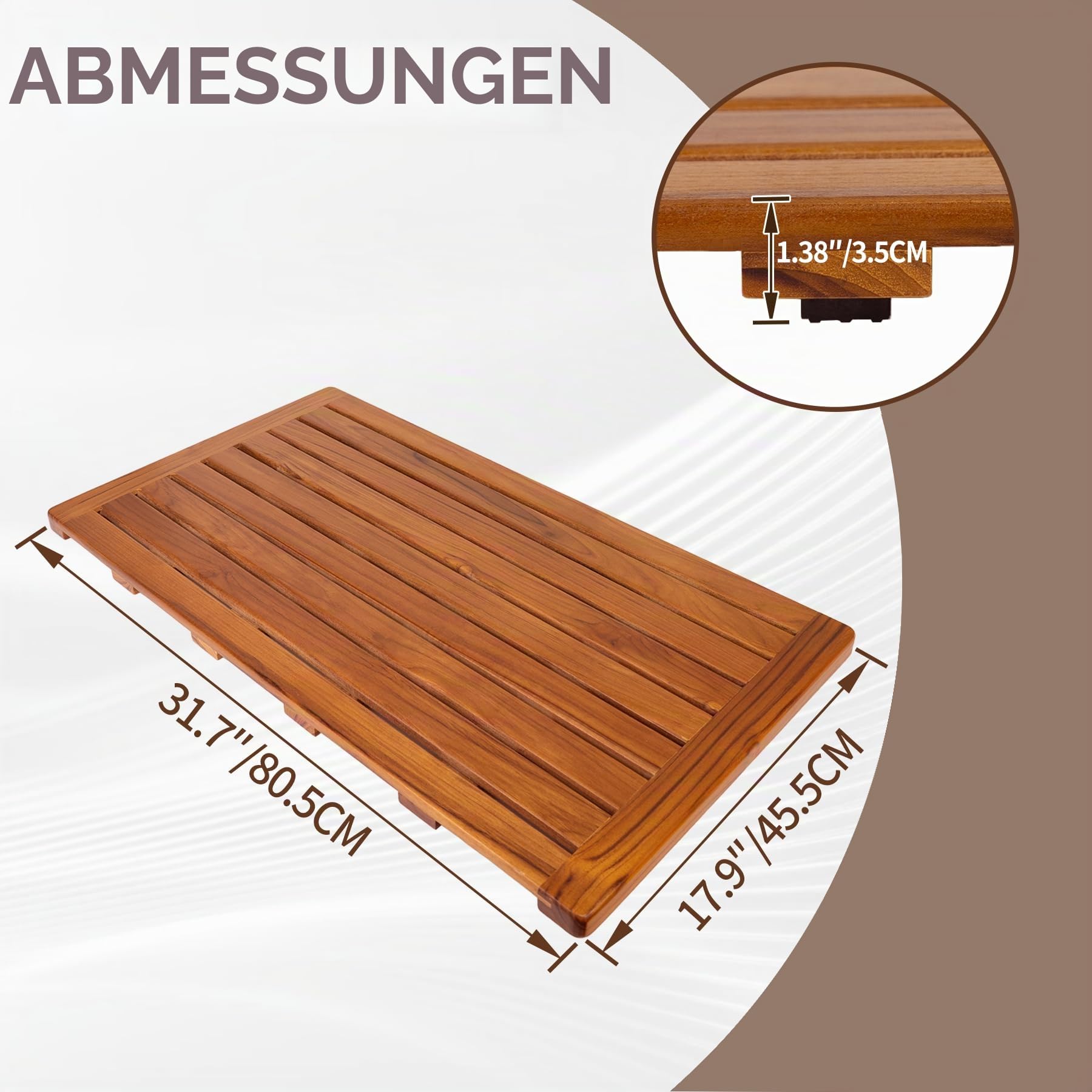 Utoplike Teak Badematte,80.5 x 45.5cm,rutschfeste Duschmatte für Badezimmer