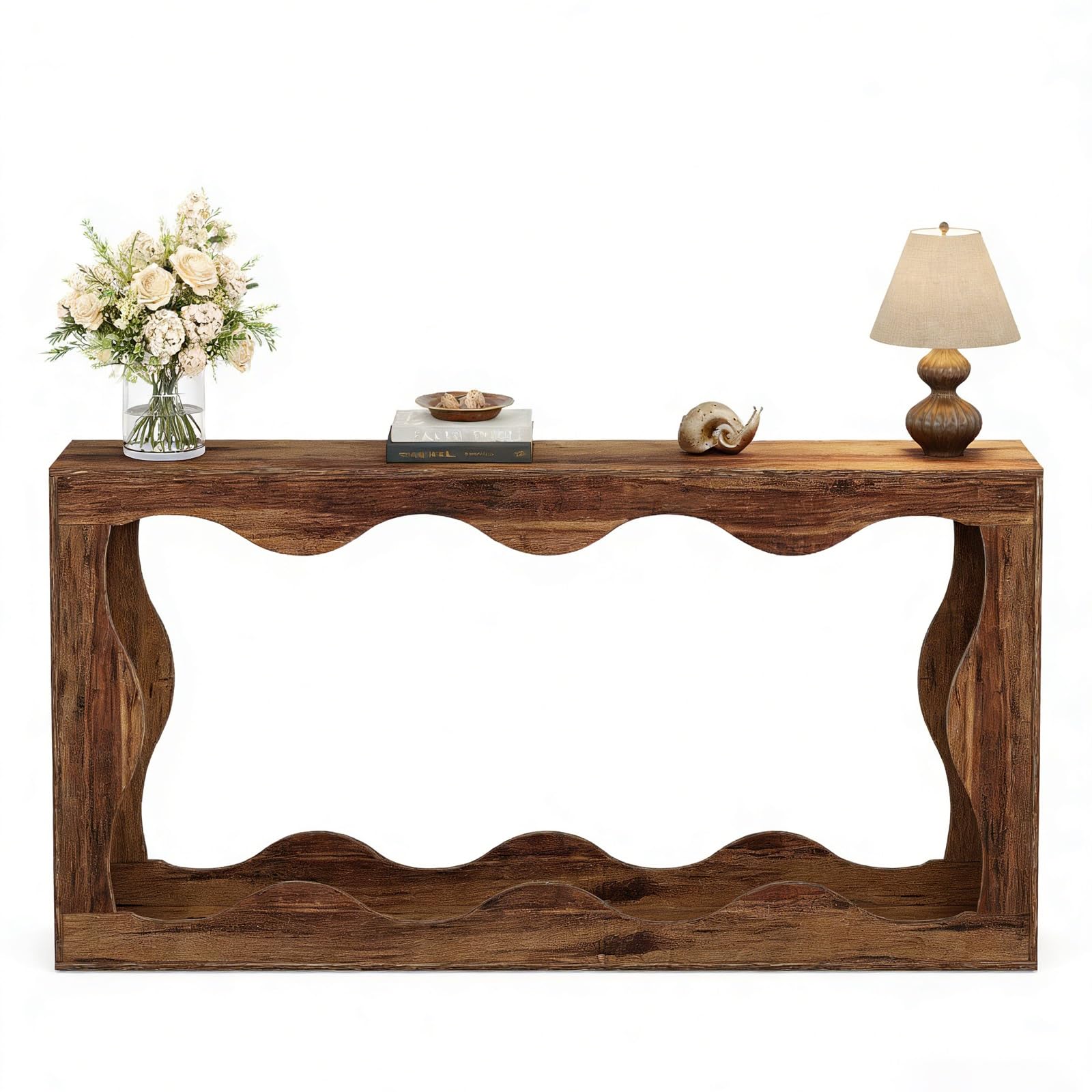 Consola de madera maciza con efecto desgastado que optimiza pasillos estrechos