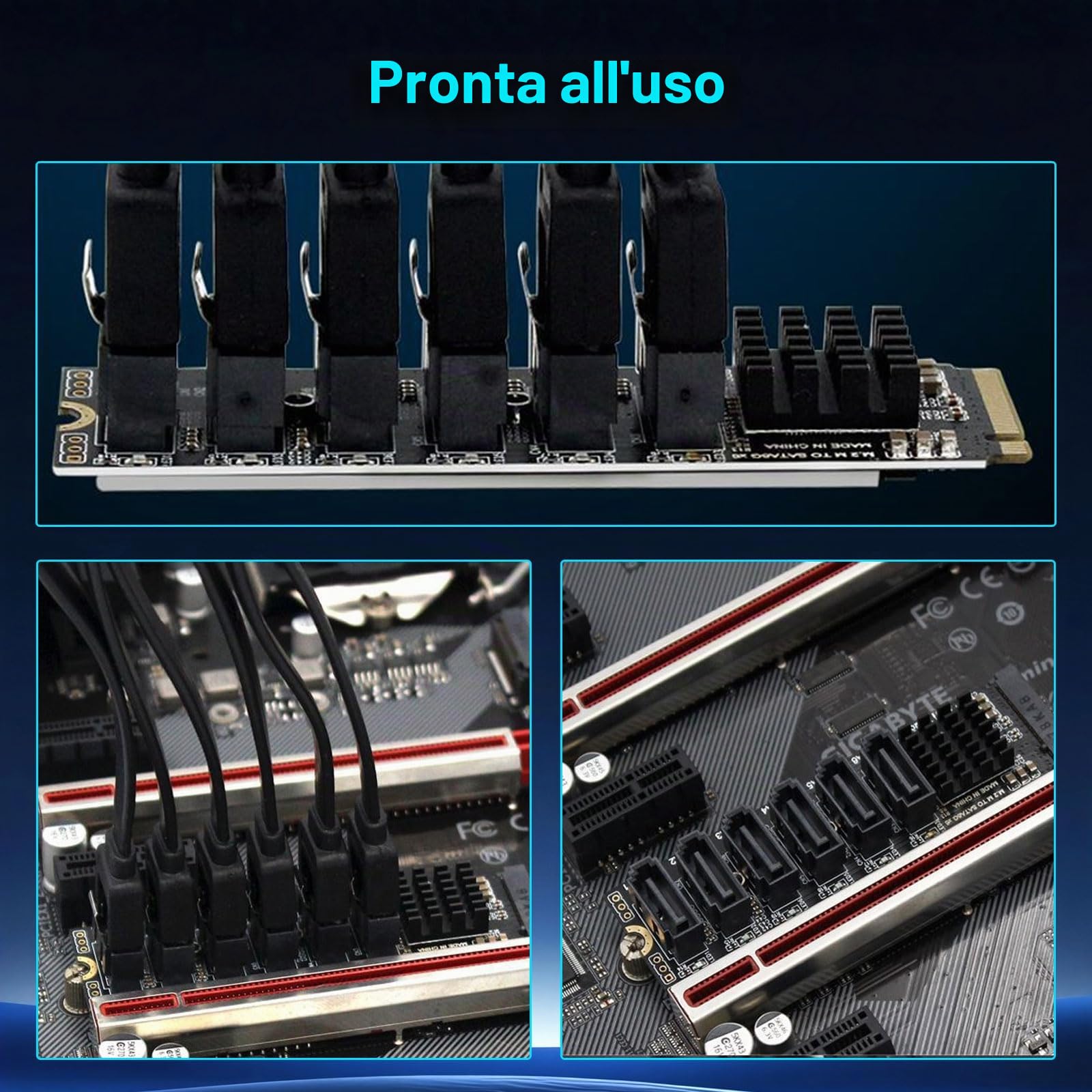 Scheda Exaio da M.2 a SATA3.0, controller PCIe SATA 3.0 a 6 porte per chip ASM1166, scheda adattatore PCIE3.0 X2 16G, supporto SATA3.0 6G X 6, dispositivo SATA 6