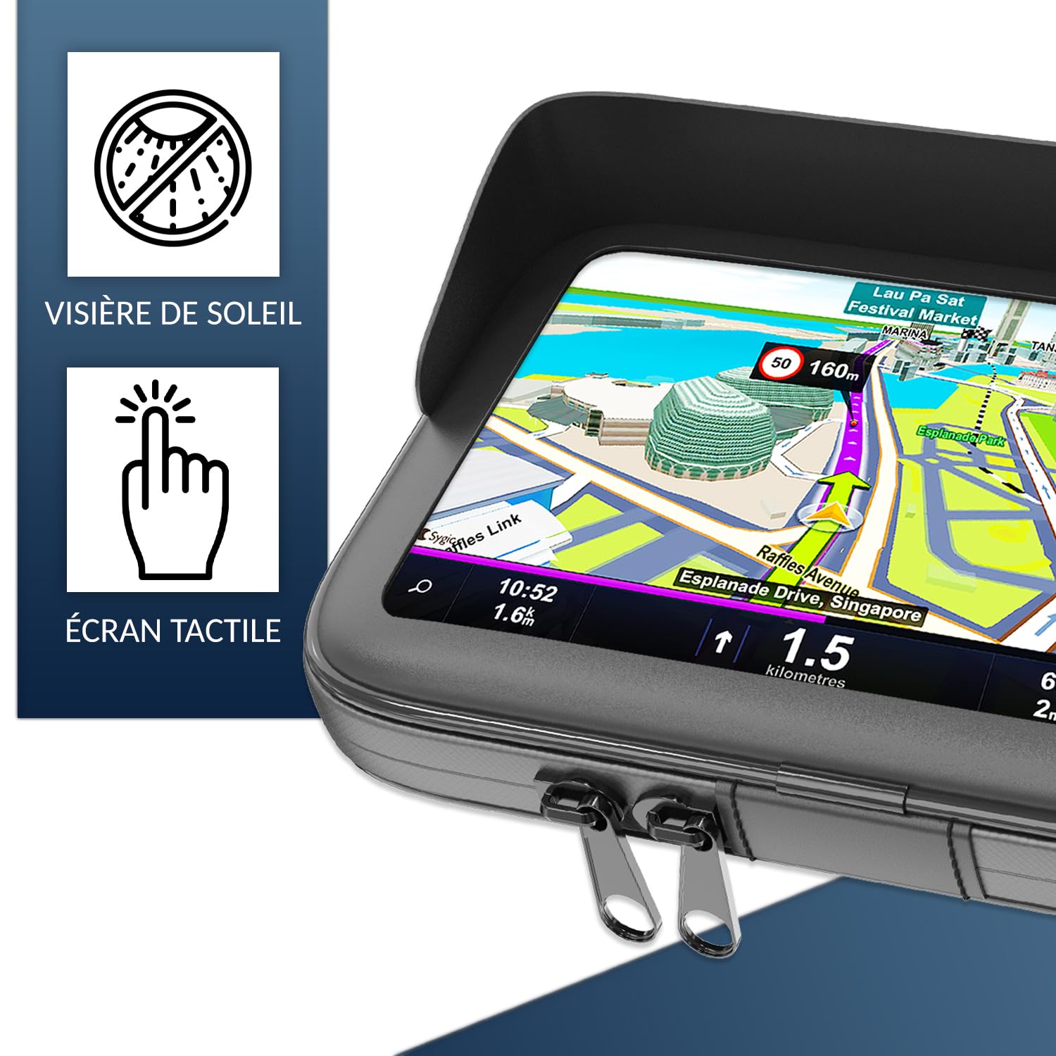 Support Téléphone Moto Vélo Étanche Connexion Rapide jusqu'à 7,5" | Coque avec Visière Antireflet, Fixation de Guidon Incassable