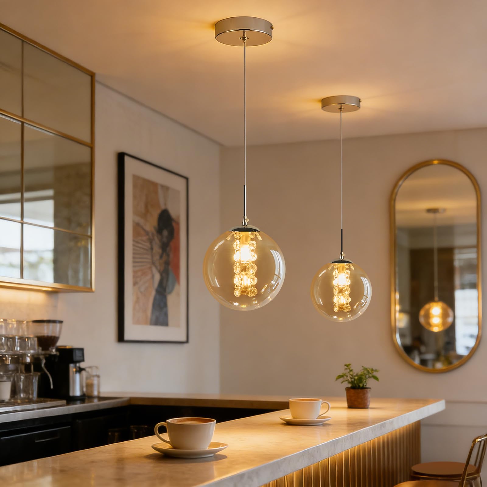 CBJKTX Pendelleuchte Glas Hängelampe Modern - 1 Flammig Bernstein Esstischlampe 120CM Höhenverstellbar G9 Nachttisch Hängeleuchte Pendellampe für Esstisch Schlafzimmer Esszimmer Bar